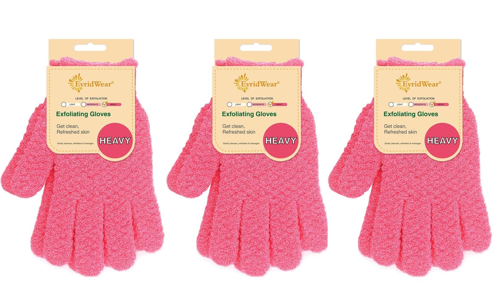 Exfoliating Gloves for Shower, 100% Nylon Thick Soft Medium Heavy Bathing Gloves Dead Skin Remover Body Scrubber Smooth Skin with Hang Loop (Hot Pink Deep Exfoliation- 3 Pairs)