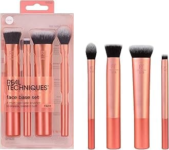 REAL TECHNIQUES Face Base Makeup Brush Kit, For Concealer, Foundation, & Contour, Works With Liquid, Cream & Powder Products, For Blending & Buffing, Makeup Brush Set for Sculpting, 4 Piece Set