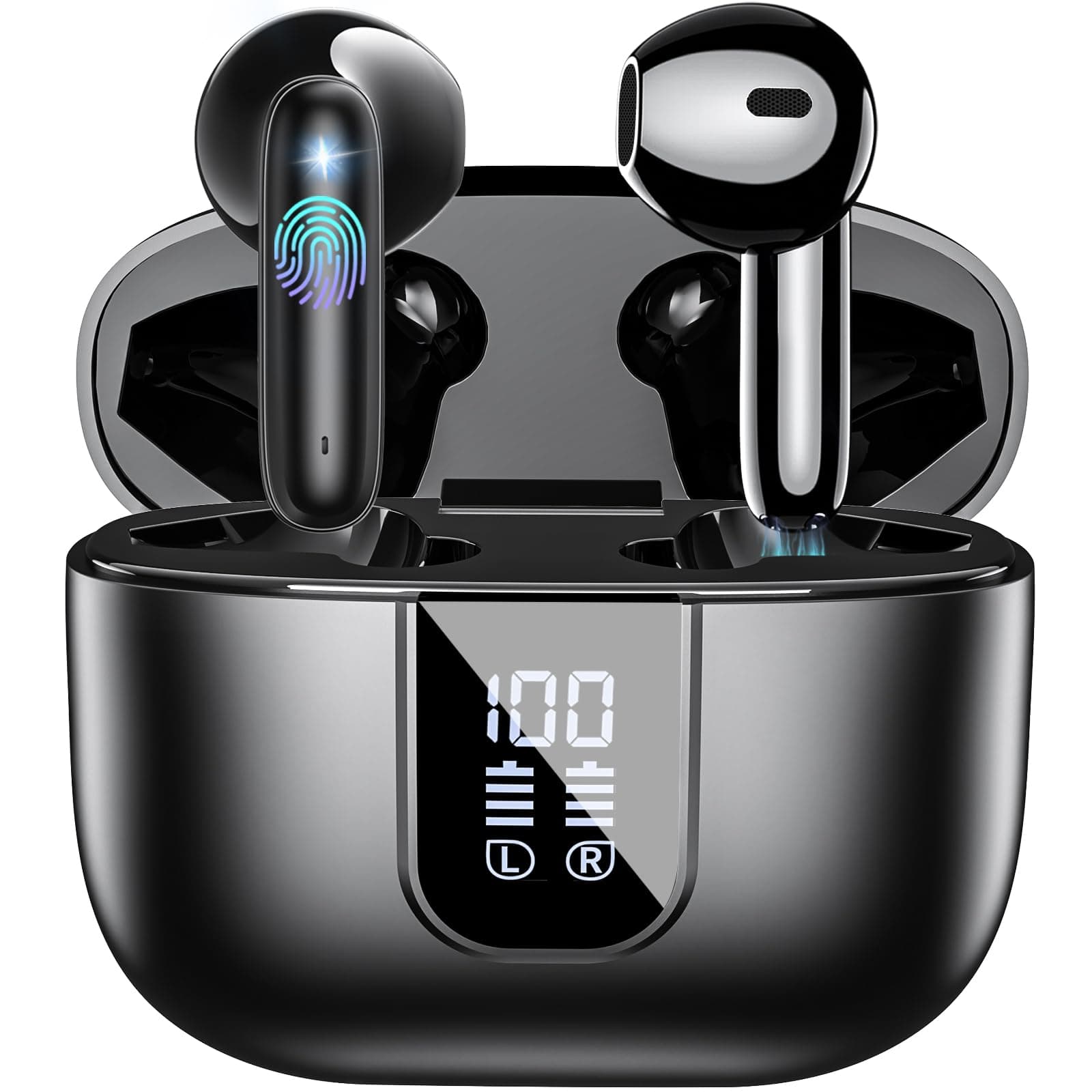 Wireless Earbuds Bluetooth 5.4, in Ear buds 6-Mic ENC Noise Cancelling(Clearer Call) Mini Earphones Deep Bass HiFi Stereo,LED Power Display 35H Playtime IP7 Waterproof Headphones for Android iOS Black