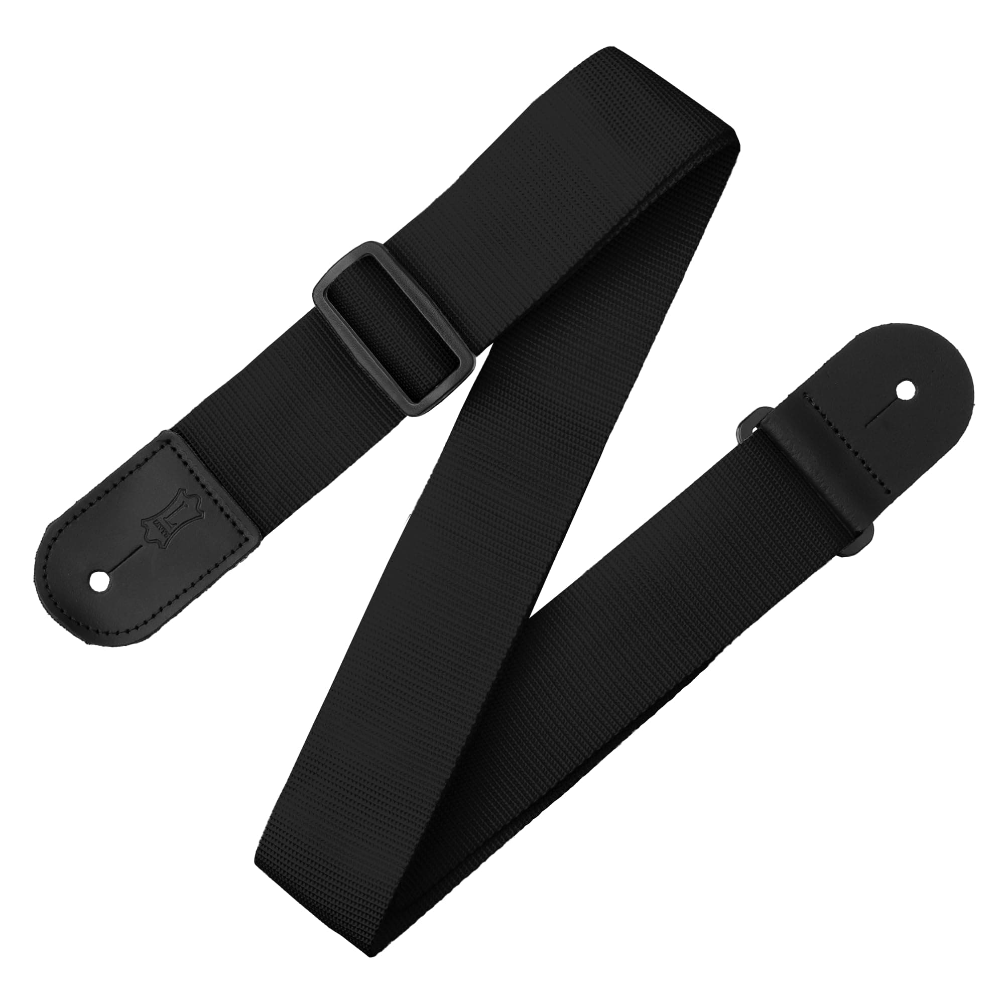 Leathers 2" Polypropylene Guitar Strap with Genuine Leather Ends and Tri-glide Adjustment; Black (M8POLY-BLK)