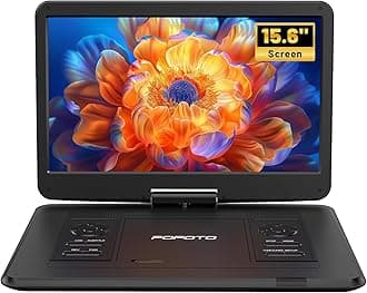 17.5” Portable DVD Player with 15.6” Large HD Screen, 6 Hours Rechargeable Battery, Dual Speakers, Region Free, Remote Control, Support Multi-Format Sync TV, USB/SD, Black