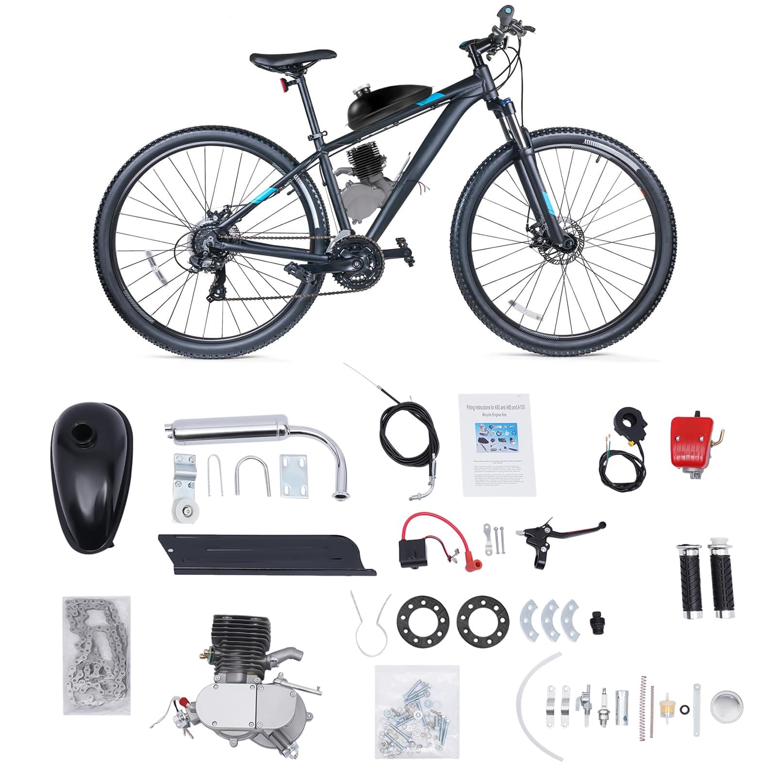 100cc 2 Stroke Bike Engine Kit Bicycle Motor Kit 36 Tooth Sprocket Gasoline Motorized Bike Motor Kit for 26" 28" Bicycle