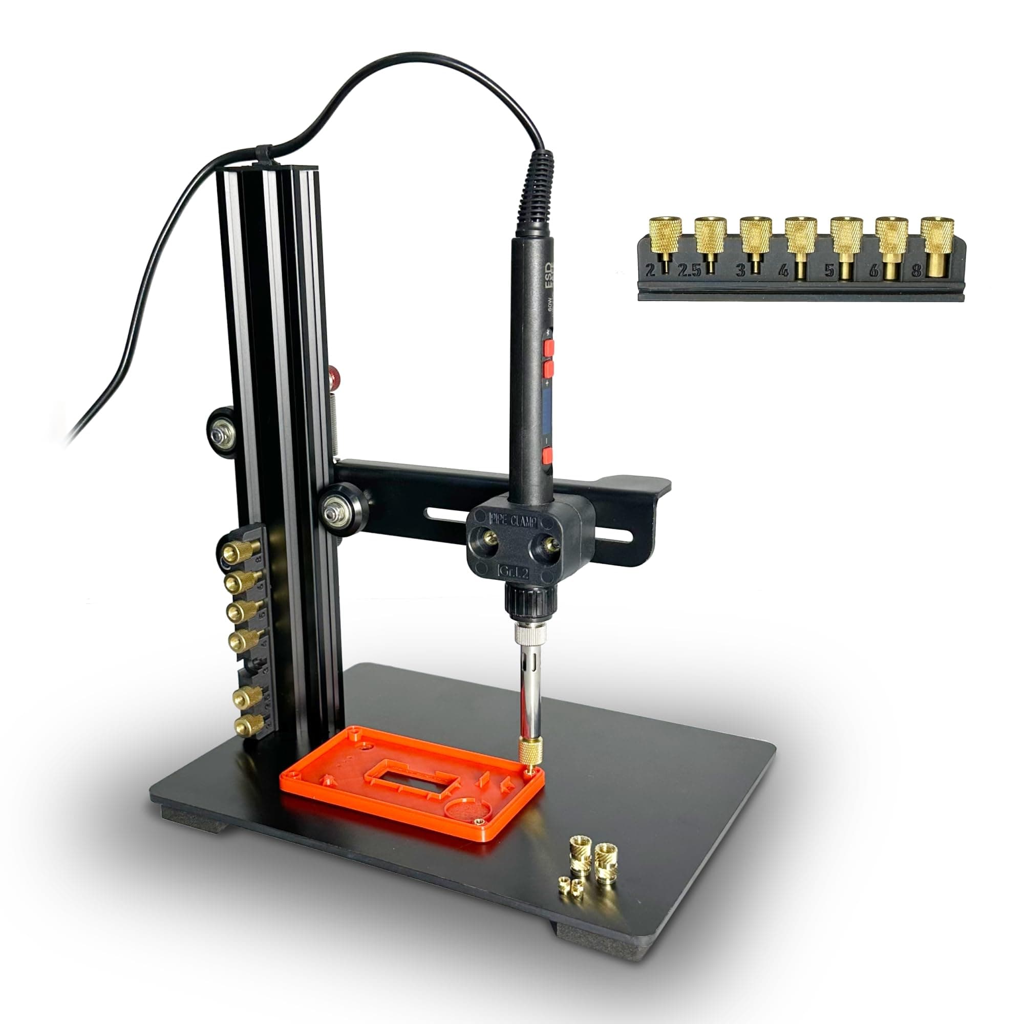 Heat Set Insert Press Heat Insert Tool Threaded Insert Tool with Soldering Iron for Threaded Inserts Heat Insert Brass Knurled Insert Nuts M2/M3/M4/M5/M6/M8