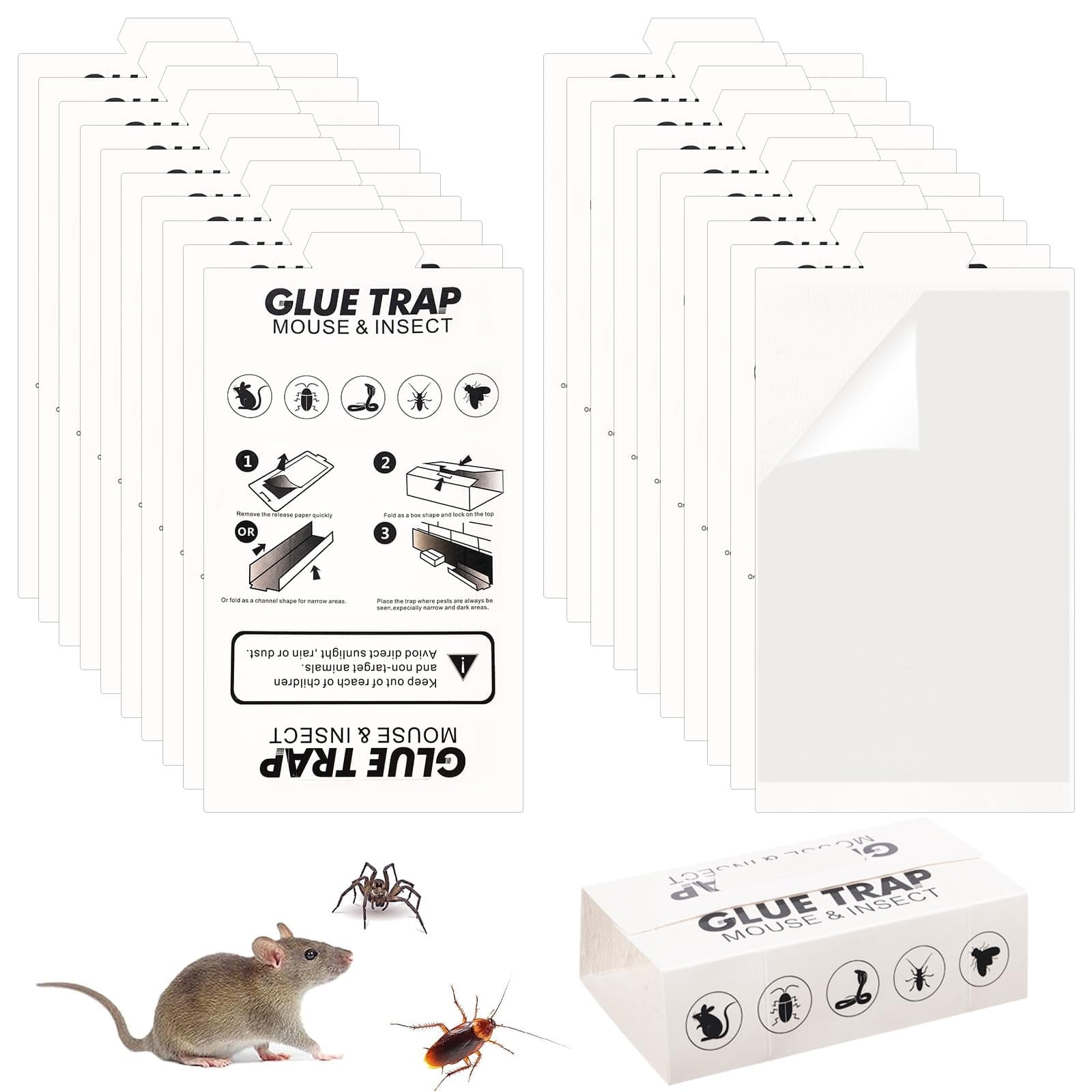 Pest Glue Traps for Bugs Sticky Mouse Traps 20 Pack Mouse Traps Glue Boards Roach Traps Indoor Spider Rat Cockroach Insect Sticky Bug Traps Safe,Easy to Use