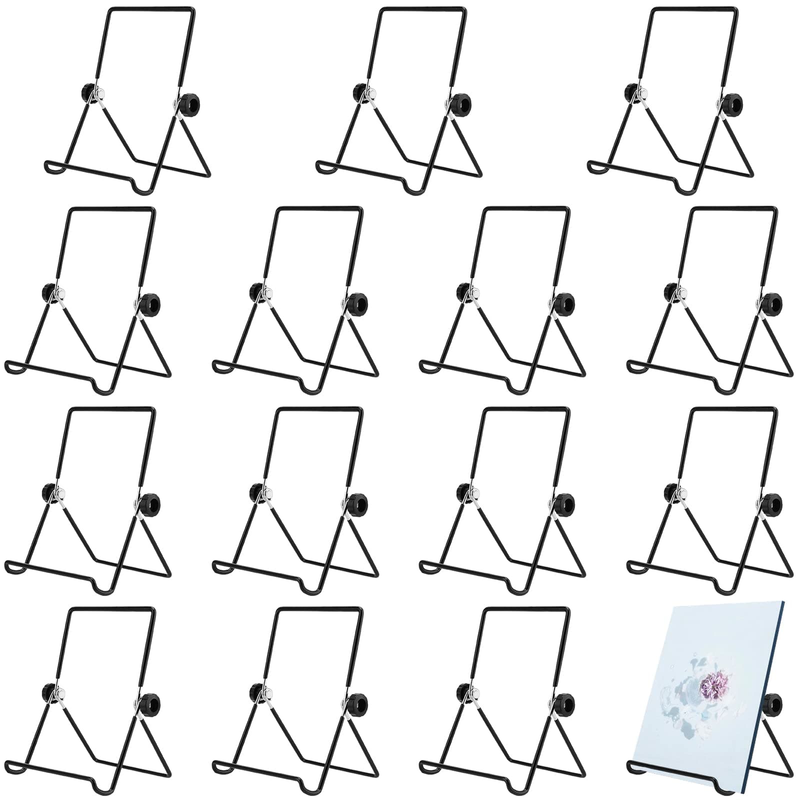 KEILEOHO 15 Pack 7 x 5.5 Inches Adjustable Easel Stands, Wire Easel Holder, Metal Easel Display Stand Plate Stand Book Stand for Kitchenware, Photos, Artwork, Picture Frame, Black