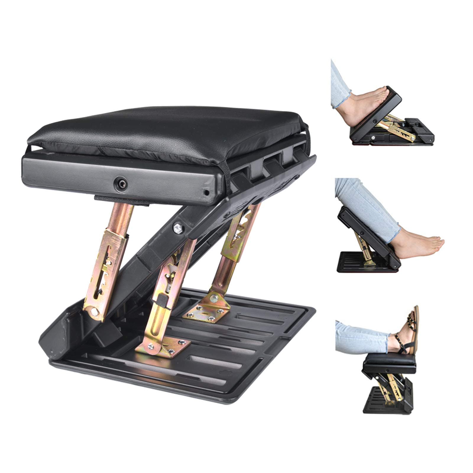 Adjustable Foot Rest for Under Desk at Work, Comfortable Footrest with 4-Level Height Adjustment, Ergonomic Leg Rest for Office Gaming Chair, Black Foot Stool with Removable Soft Pad