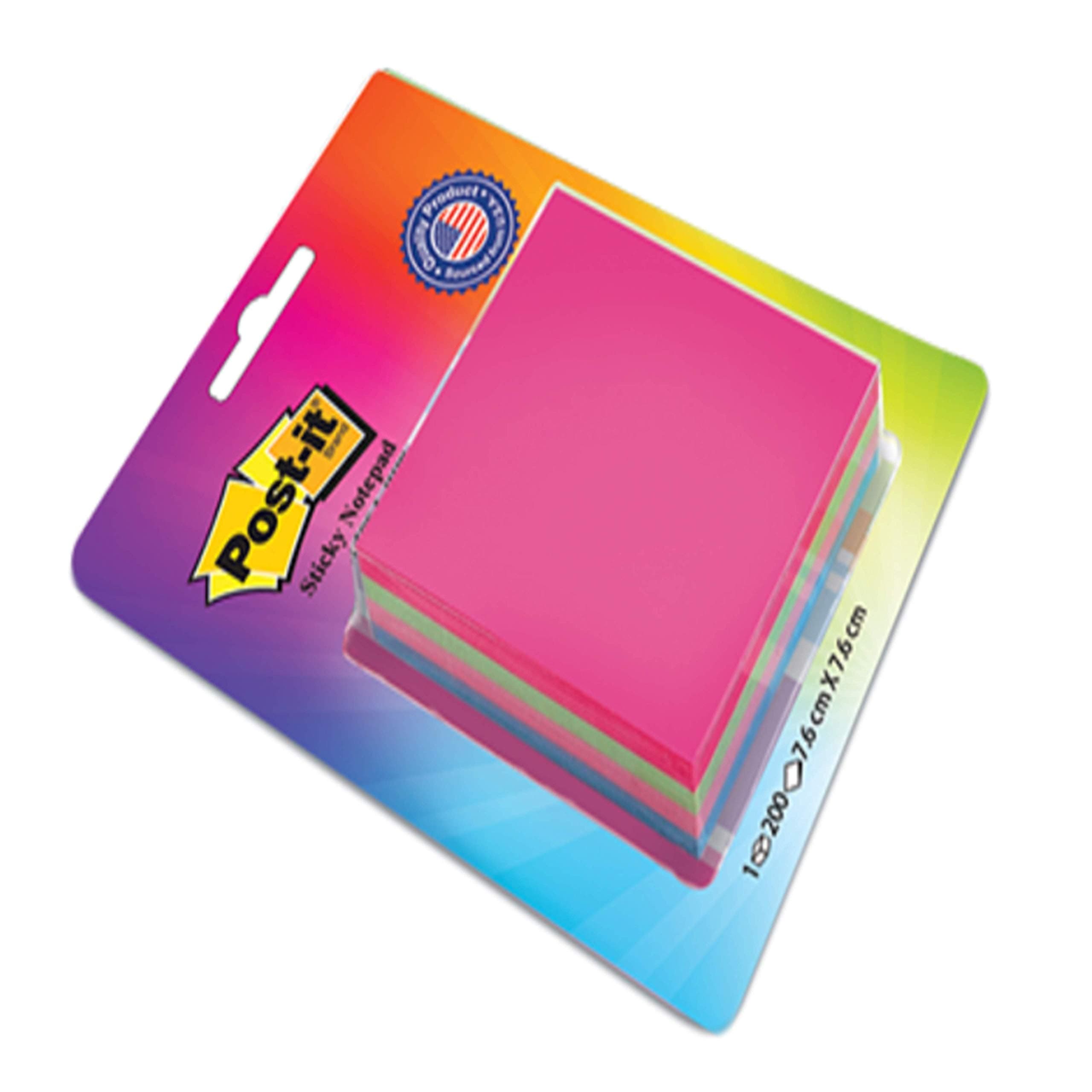 Post-it 3M Sticky Note Cube, 200 Sheets (4 Colors x 50 Sheets) Sticky Note Pad | 3" x 3" Size | For notes, reminders, study, school and organizing