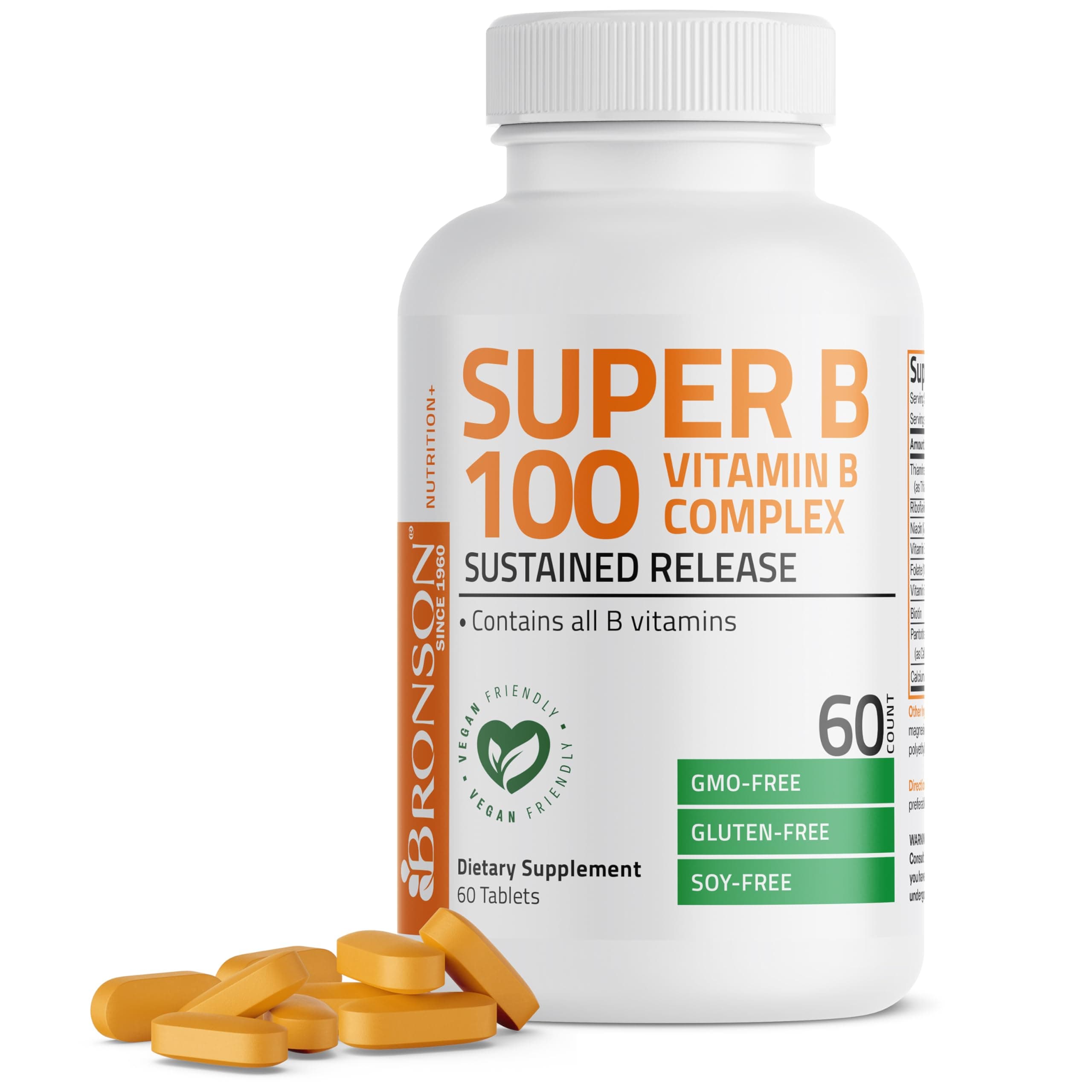 Super B100 Vitamin B Complex Sustained Release Contains All B Vitamins (Vitamin B1, B2, B3, B6, B9 - Folic Acid, B12), 60 Tablets