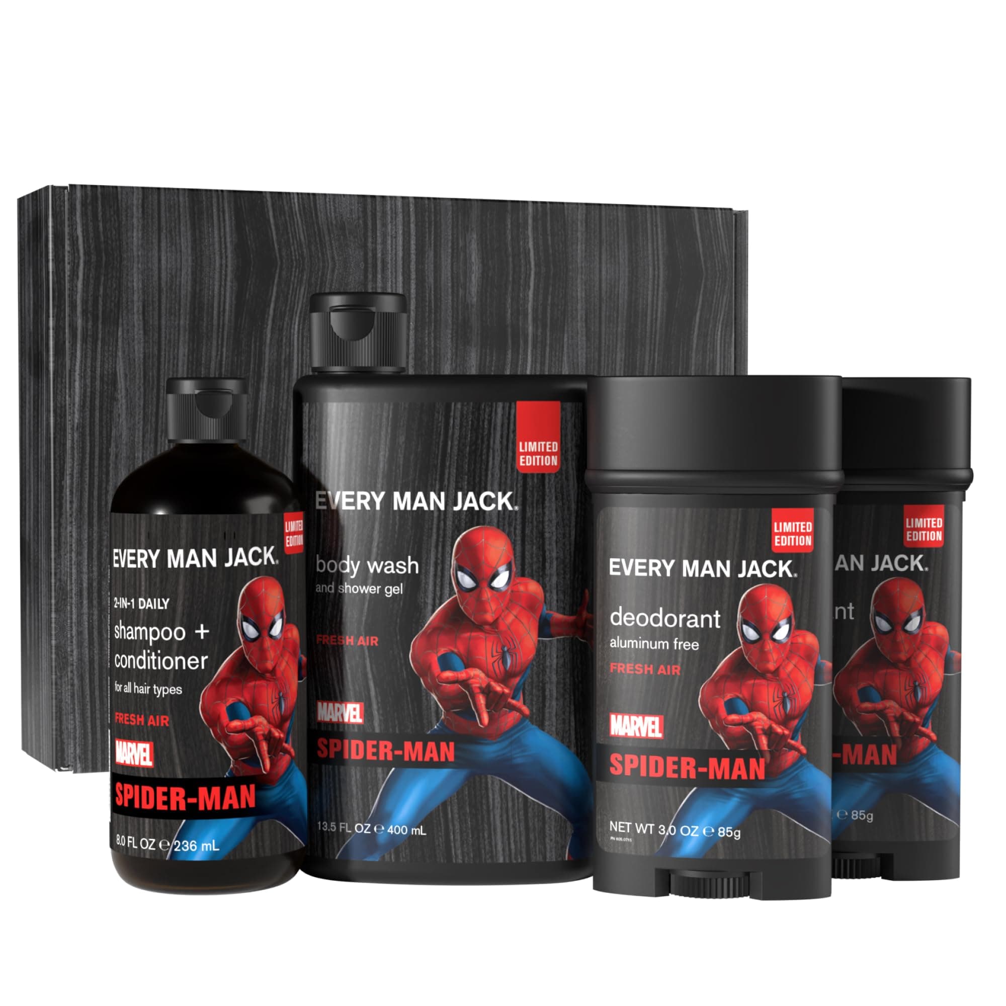 Every Man Jack Spider-Man Body Set - Perfect for Every Guy & Marvel-Lover - Bath and Body Marvel Gift Set with Clean Ingredients & Incredible Scents - Includes Body Wash, Shampoo & Deodorant 2-Pack