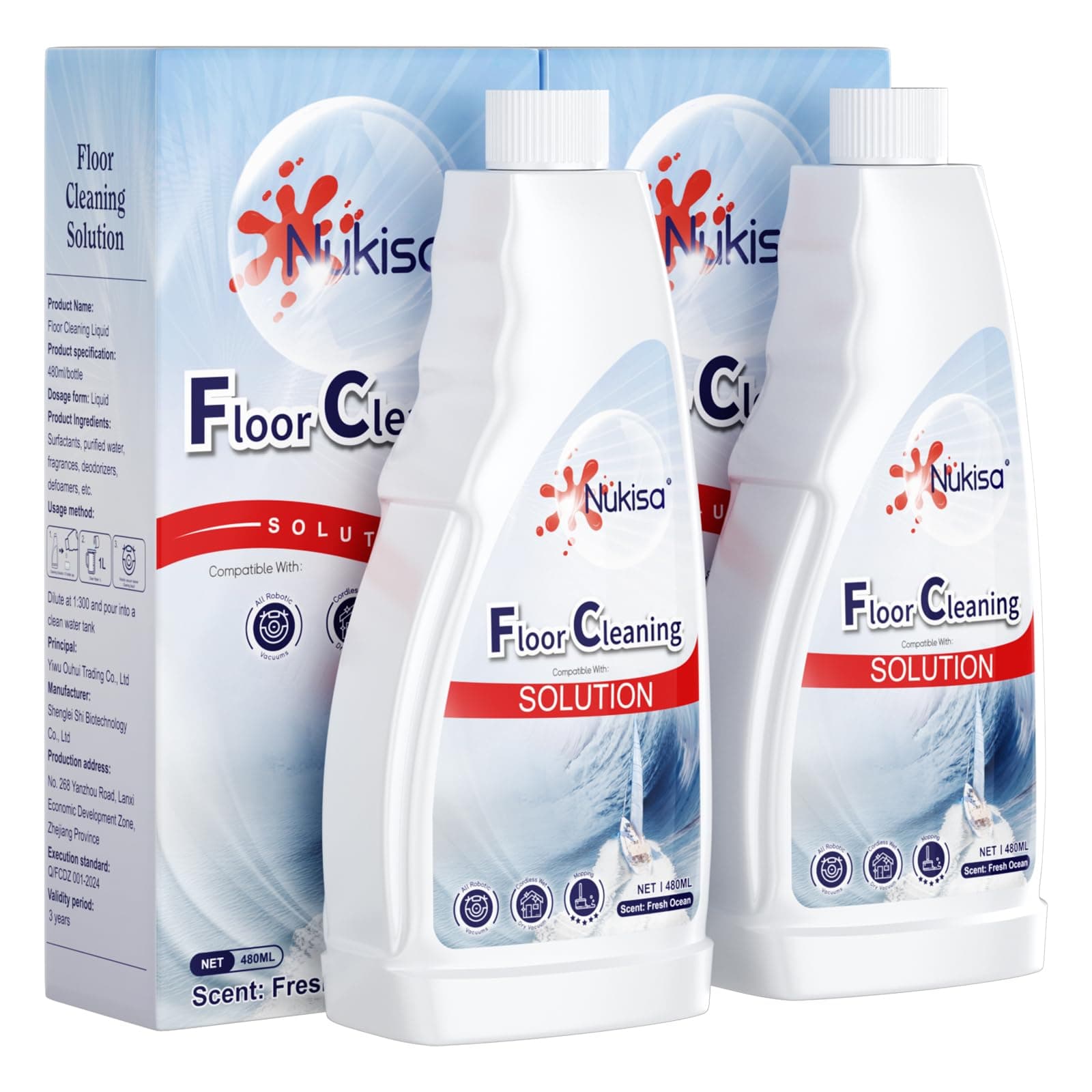 Fresh Ocean Scent Floor Cleaning Solution Compatible With Roborock Robot Vacuum And Mop Cleaner, Deep Cleans For Multiple Hard Floors, Suitable With All Robot Vacuums With Mopping (2)