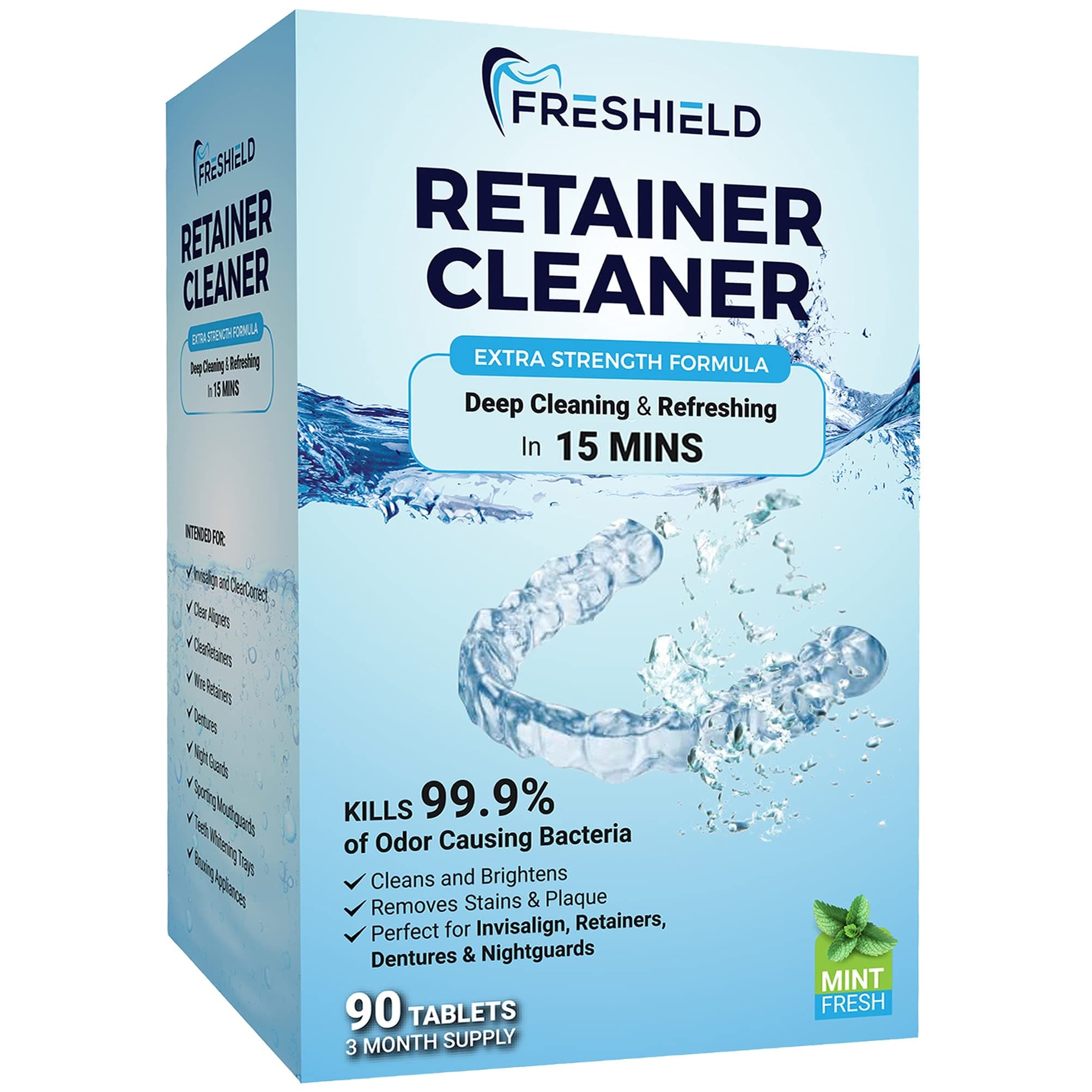Retainer & Denture Cleaner Tablets - Remove Stain Plaque Bad Odor, Compatible with Invisalign, Dentures, Retainers, Mouth Guards, Braces, Teeth Straighteners, Night Guards, Dental Appliances