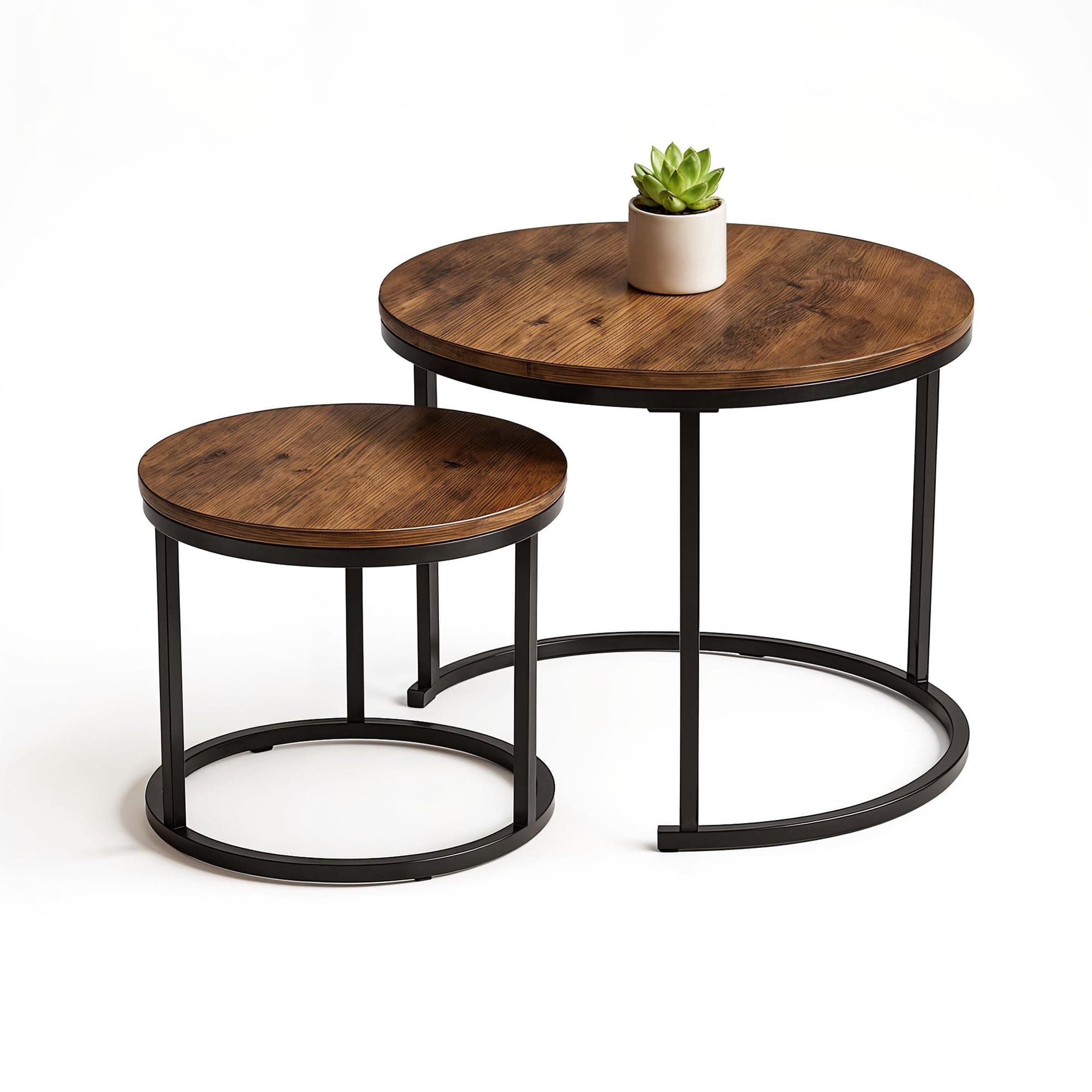 SG Traders Round Nesting Coffee Table Set - Wooden Nest of Tables, Stackable Round Coffee Table for Living Room, Industrial, Stylish Nested Tables - Set of 2 (Rustic Wood)