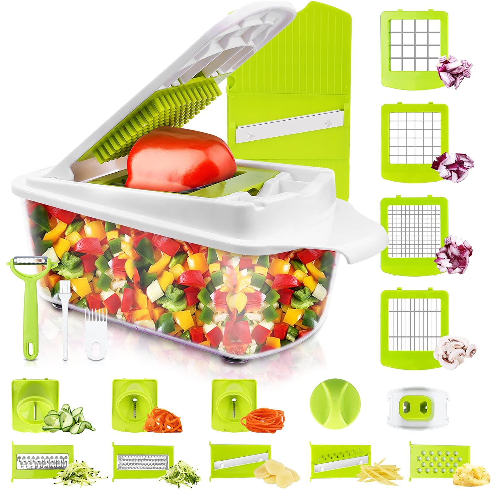 Vegetable Chopper and Slicer Dicer for Kitchen 23 PCS Veggie Slicer and Chopper Vegetable Cutter Cooking Accessories Gadget Stuff Salad Maker Dicing Machine Potato Fruit Chopper with Container