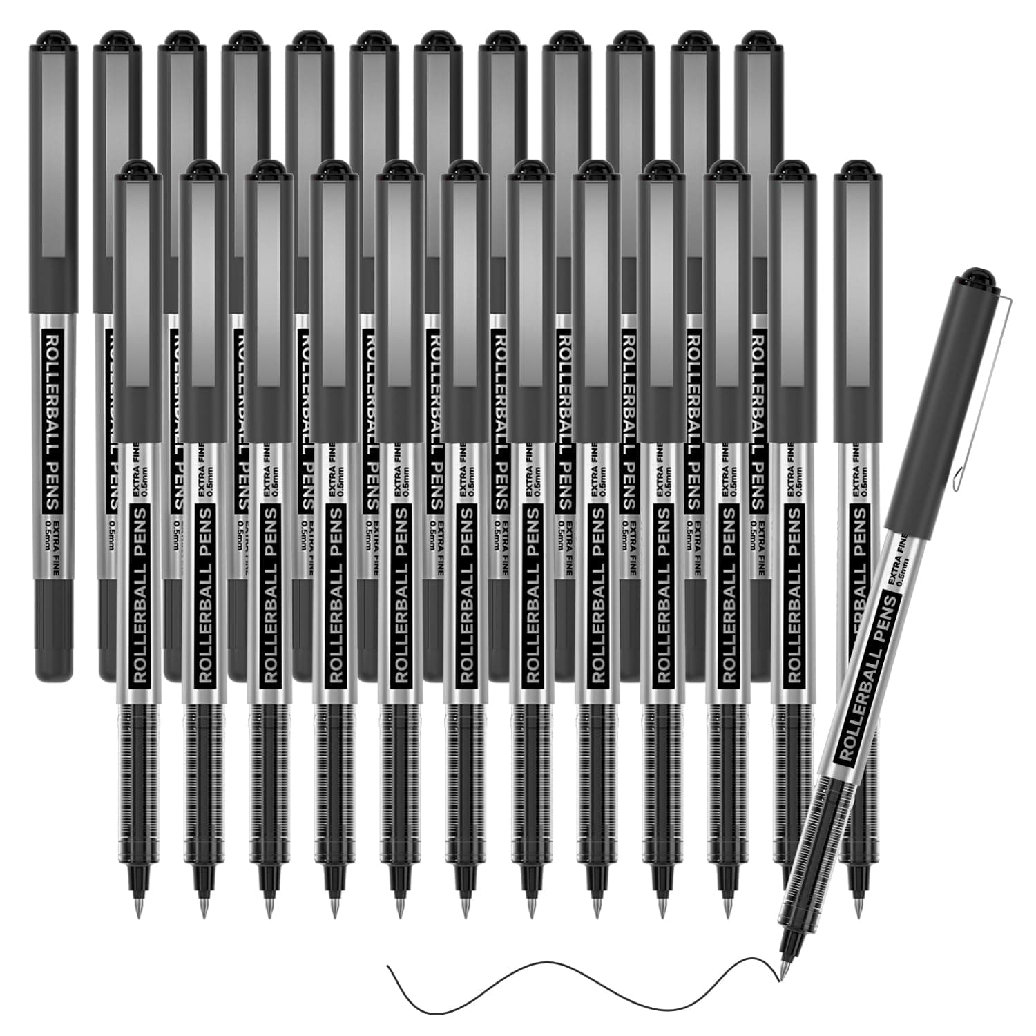 Shuttle Art RollerBall Pens, 25 Pack Black Fine Point Roller Ball Pens, 0.5mm Liquid Ink Pens for Writing Journaling Taking Notes School Office