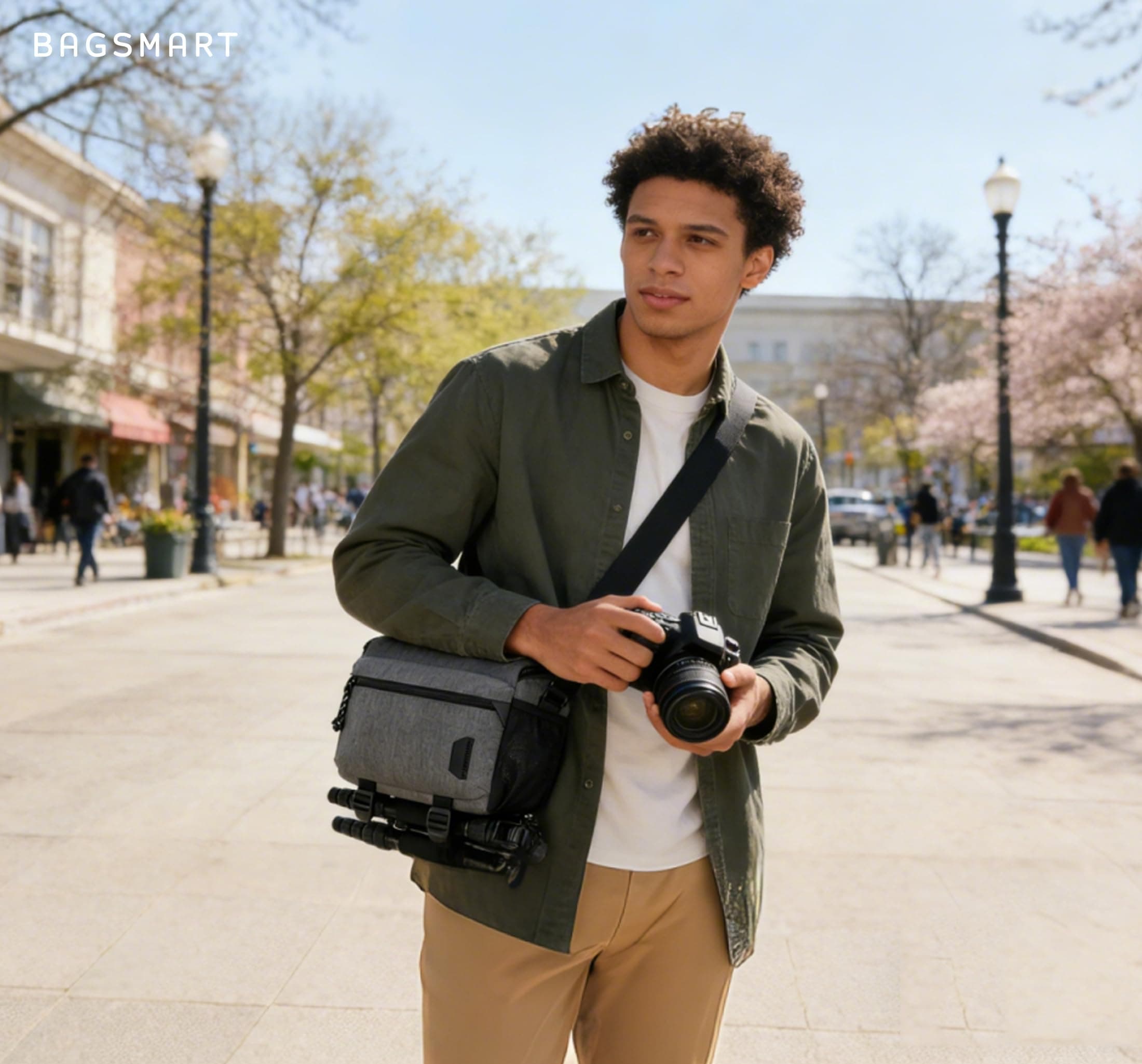 BAGSMART Camera Bag, Small Camera Case with Tripod Holder, Compact Camera Shoulder Bags for DSLR/SLR/Mirrorless Cameras, Waterproof Crossbody Camera Bag Women Men, Grey