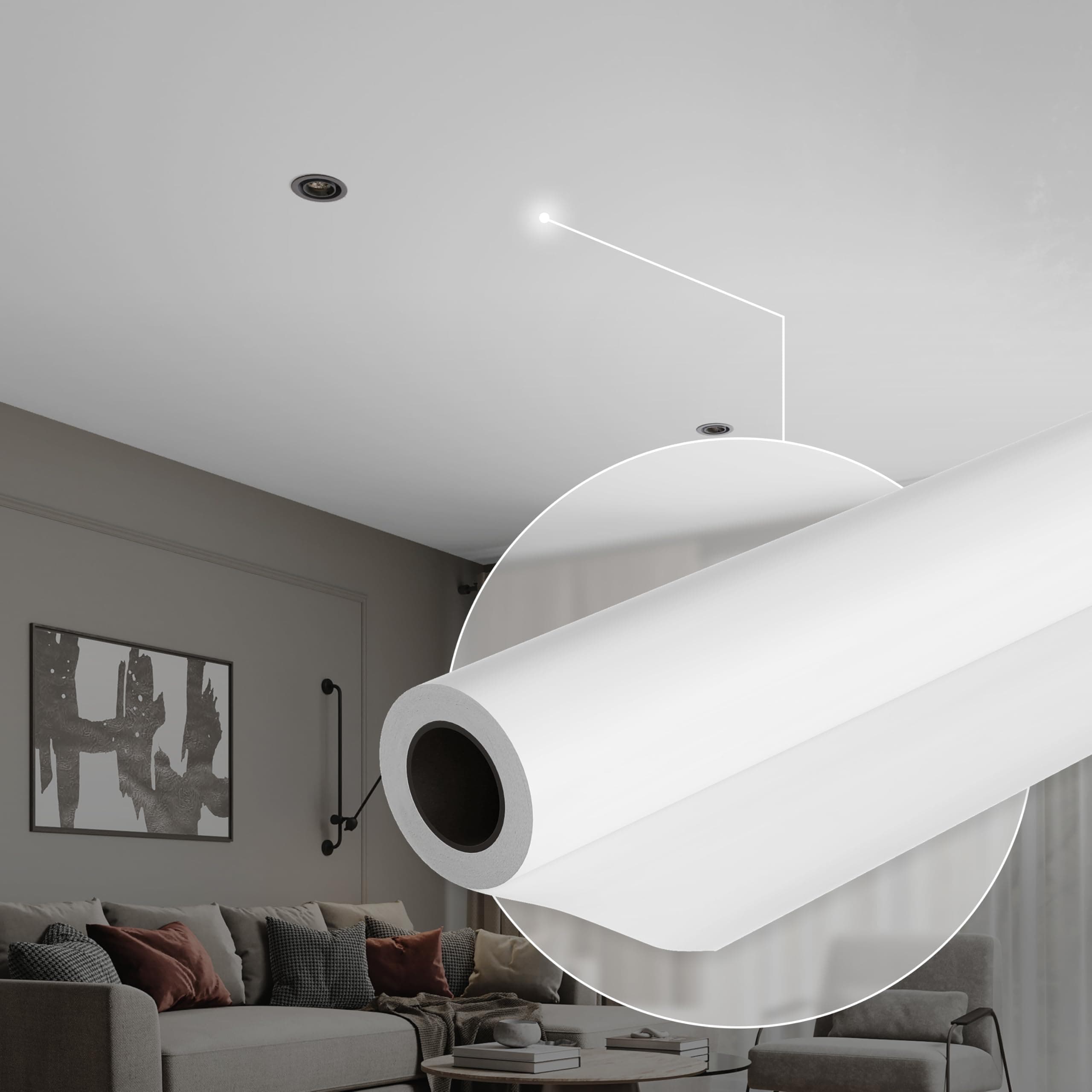 Ceiling Decor Film - White Matt PVC Stretch Ceiling - Room Ceiling Covering Kit, DIY Installation for Modern Ceiling Design fits Kit #19 Film Size 10'6'' * 10'6''