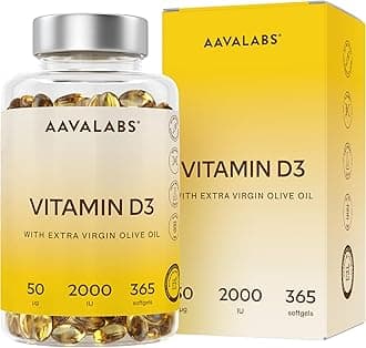 Vitamin D3 [2000 IU] - with Extra Virgin Olive Oil for Optimum Absorption - High Strength Vitamin D Supplement - Contributes to Bone, Muscle and Immune Function - 365 Vitamin D Capsules