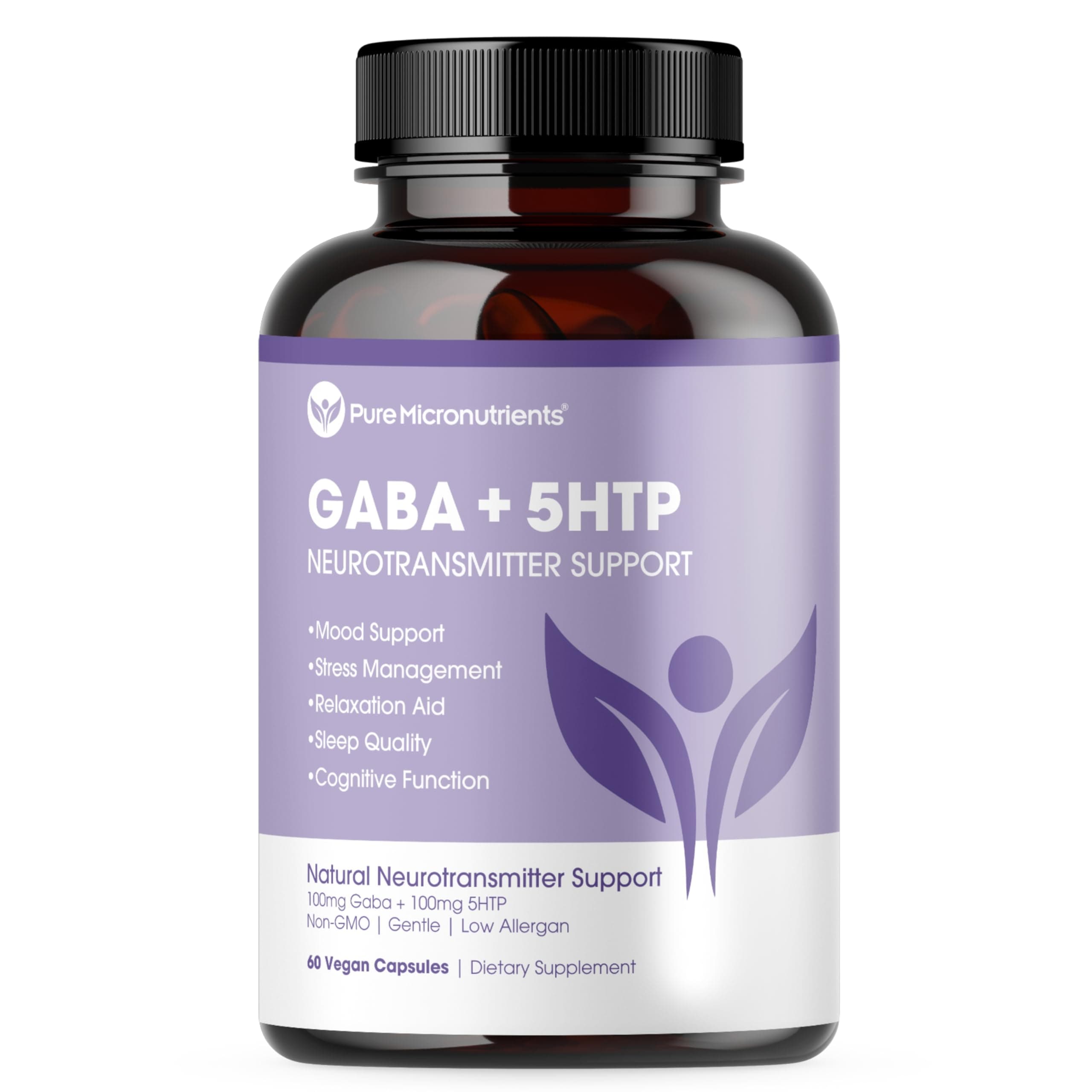 Pure 5-HTP (5-Hydroxytryptophan) Plus GABA Supplement - for Sleep, Mood & Stress Management - 60 Veggie Caps