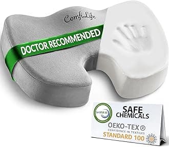 ComfiLife Coccyx Orthopedic Memory Foam Office Chair and Car Seat Cushion for Back Pain and Sciatica Relief (Gray) by ComfiLife