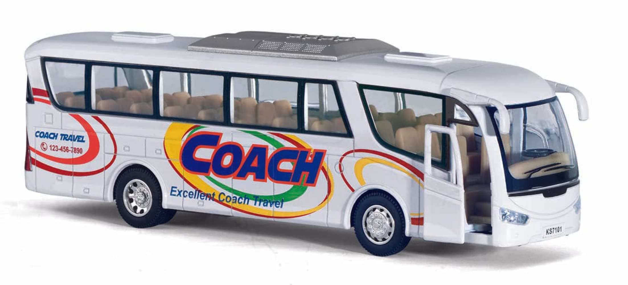 Die Cast Metal 7" Coach Excellent Travel Blue Bus Pull Back Action