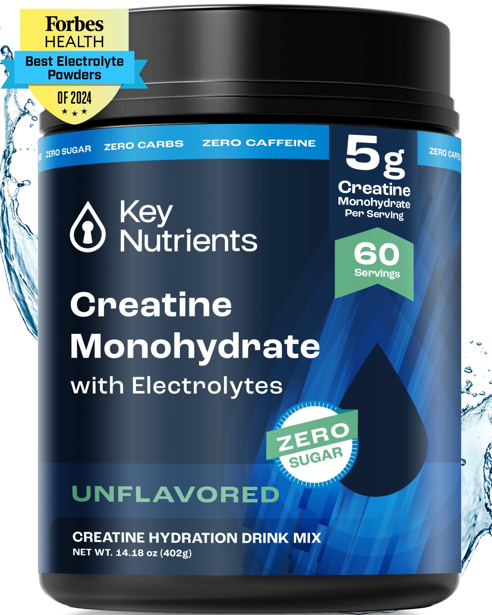 KEY NUTRIENTS Creatine Monohydrate Powder + Electrolytes, 5000mg Creatine Powder, Micronized Creatine Monohydrate, Creapure Creatine - 60 Servings, Made in USA