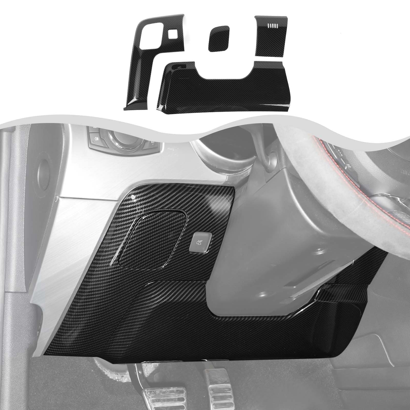 Inner Carbon Fiber Center Console Steering Wheel Under Panel Compatible with Ford Mustang 2015 2016+ Interior Accessories(4Pcs/Set)