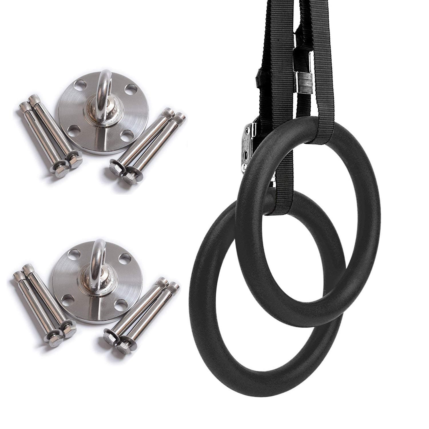Kovas Gymnastic Rings with Adjustable Straps & Ring Mounts - Home Gym Gymnastics Equipment - Improve Fitness Strength & Balance with Body Weight Training Exercises
