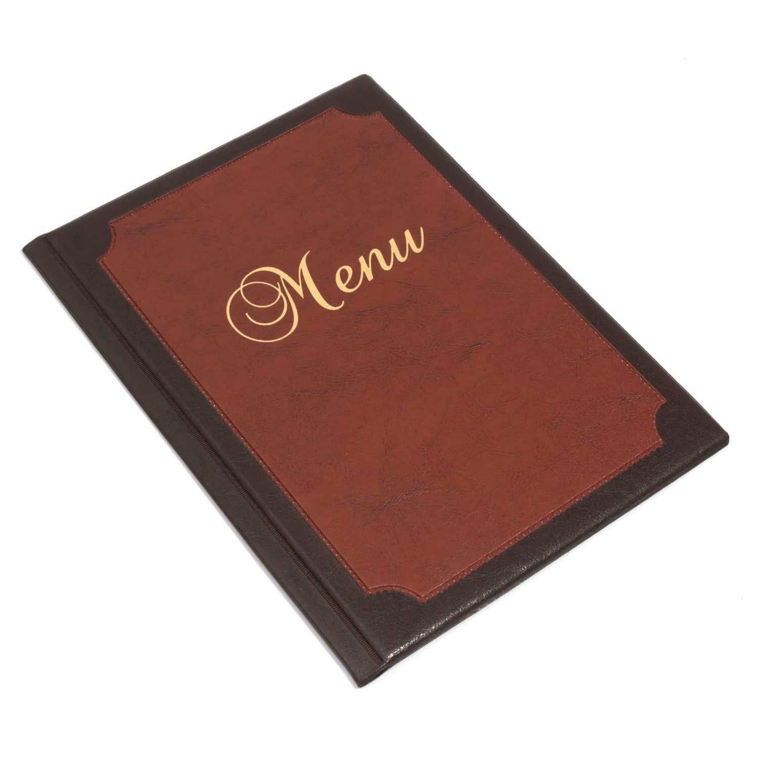 Burgundy A5 artificial leather restaurant menu folder with 6 transparent sleeves, available in 2 colours