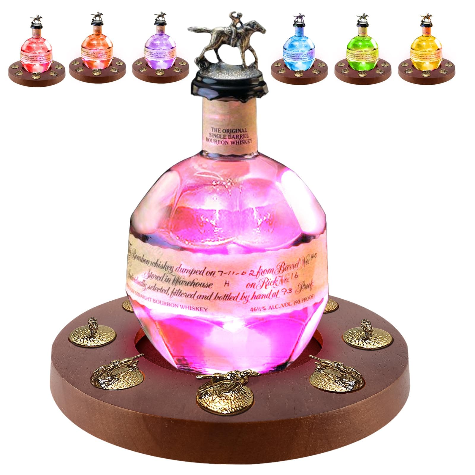Blantons Bourbon Stopper Display with Colorful Light Decor, Round Shape Cork Stopper Display Shelf, Ideal Gifts for Father Husband(Bottle and Stopper Not Included