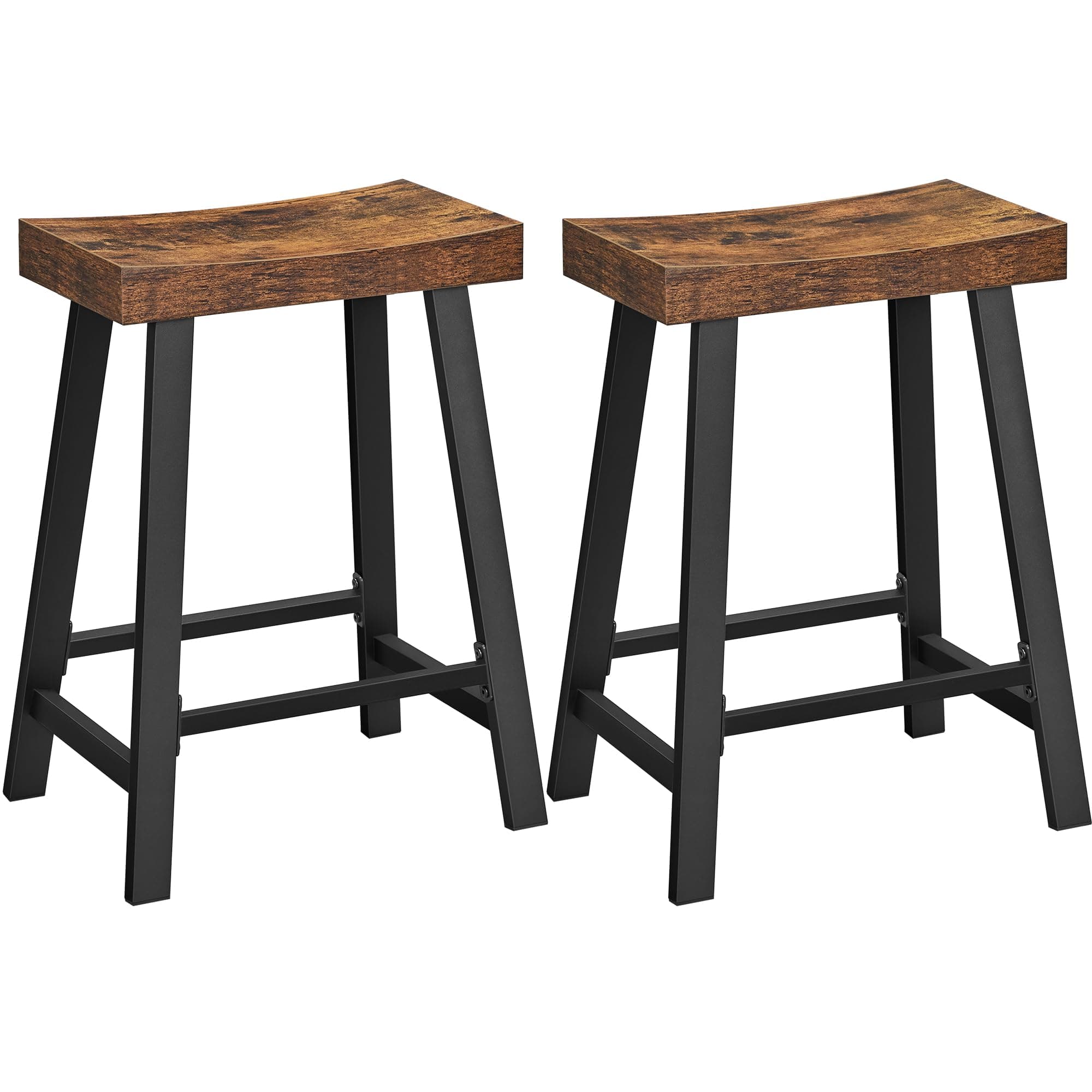VASAGLE Bar Stools, Set of 2 Bar Chairs, Kitchen Breakfast Bar Stools with Footrest, 23.6 Inches High, Industrial in Living Room, Party Room, Rustic Brown and Black ULBC074B01