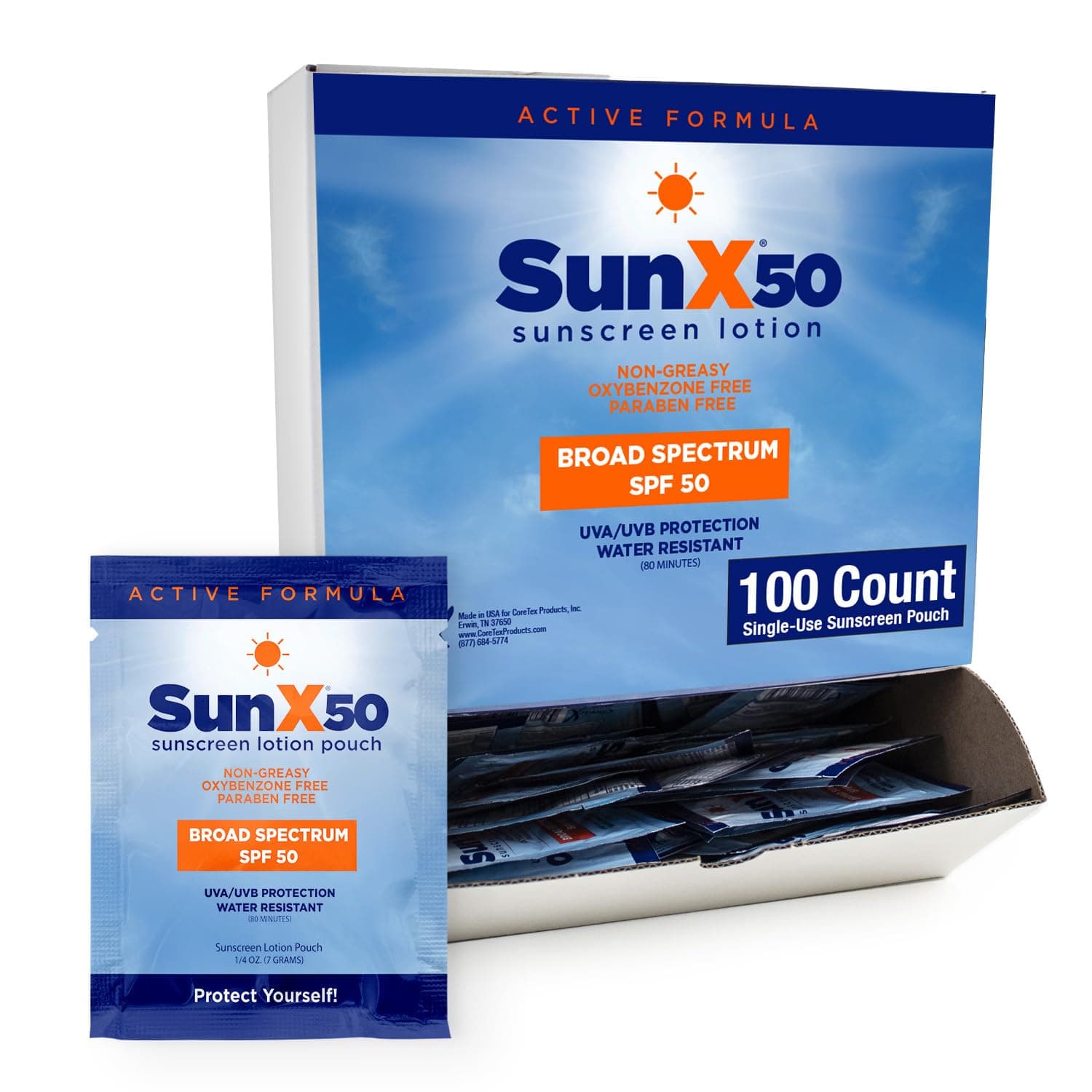SunX SPF50 Broad Spectrum Sunscreen Dispenser Box, 100-Pack