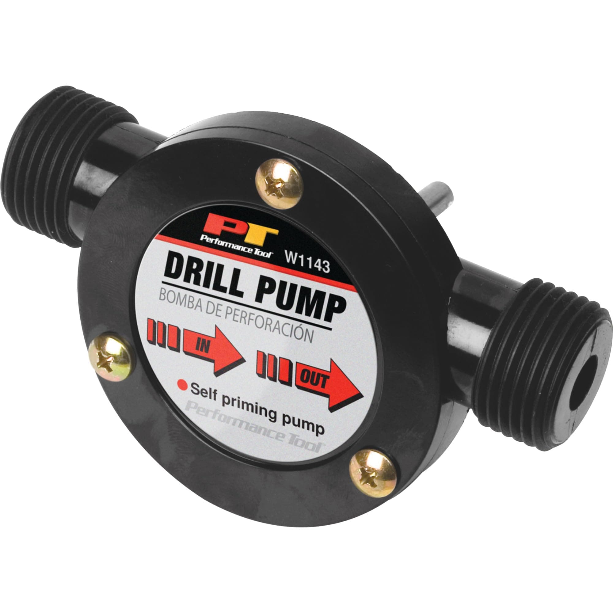 W1143 Liquid Transfer Pump for Corded/Cordless Drills - 225 GPH, 3/4-Inch Max Hose Diameter, Self-Priming, Corrosion-Resistant Shaft