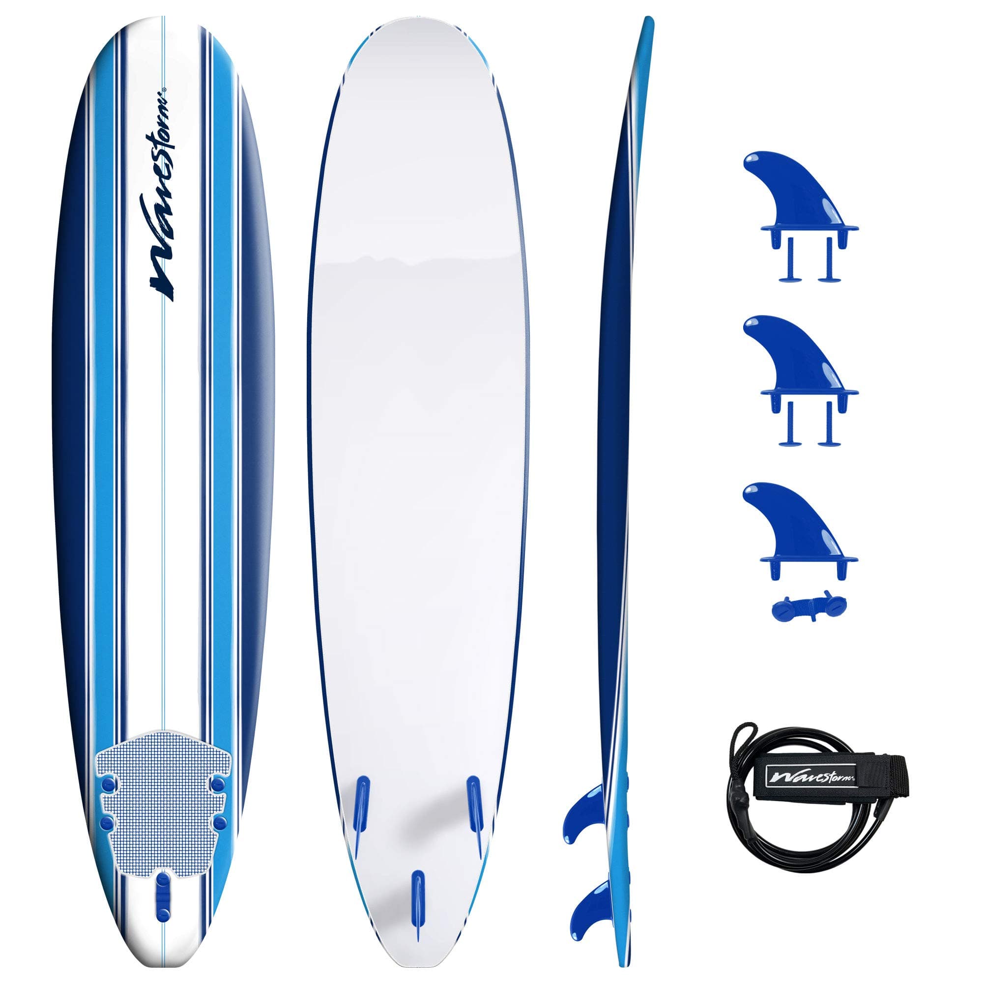 Wavestorm 8' Classic Longboard Surfboard (Blue Stripe)
