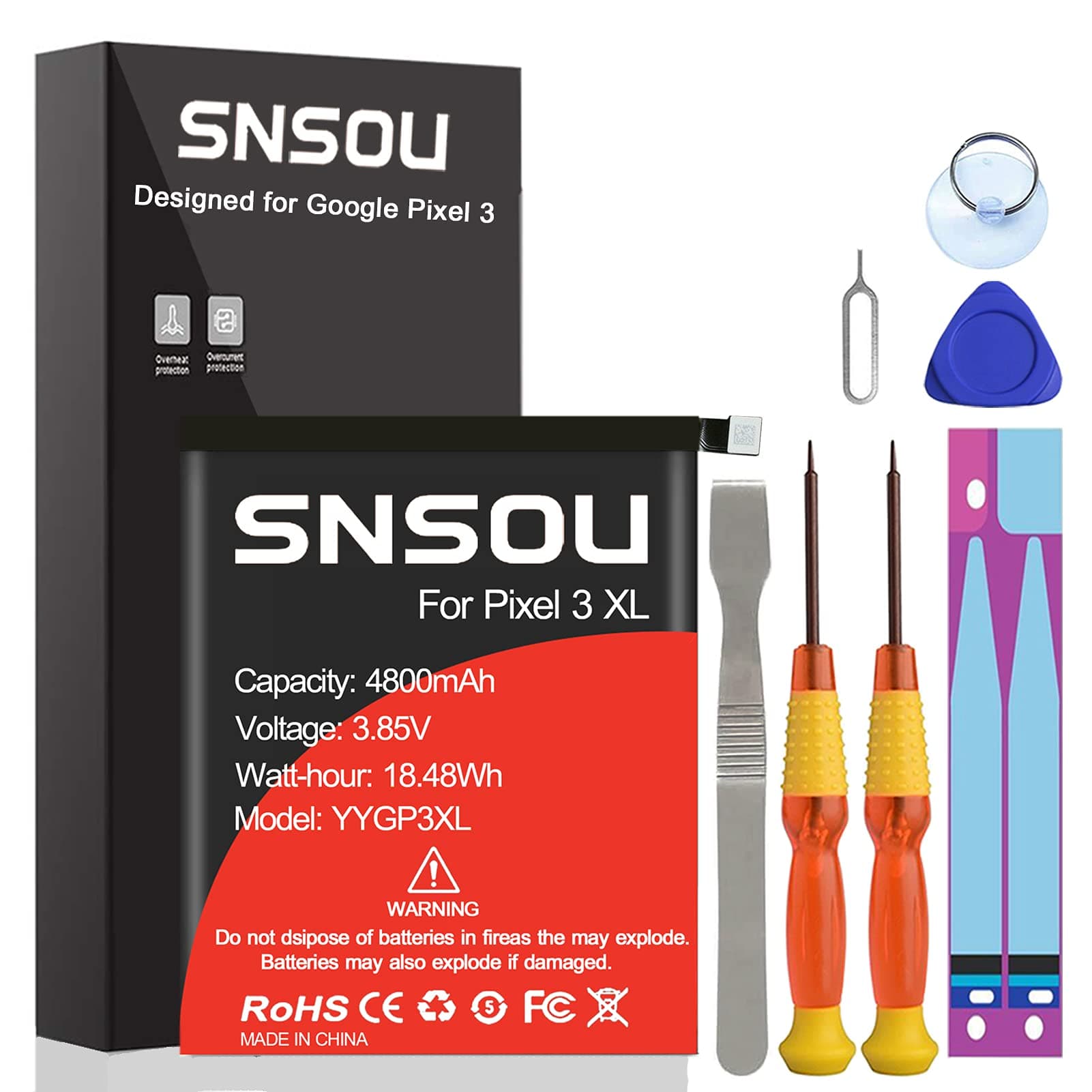 Google Pixel 3 XL Battery, SNSOU 4800mAh Li-Polymer Replacement Battery for HTC Google Pixel 3 XL G013C with Repair Replacement Kit Tools