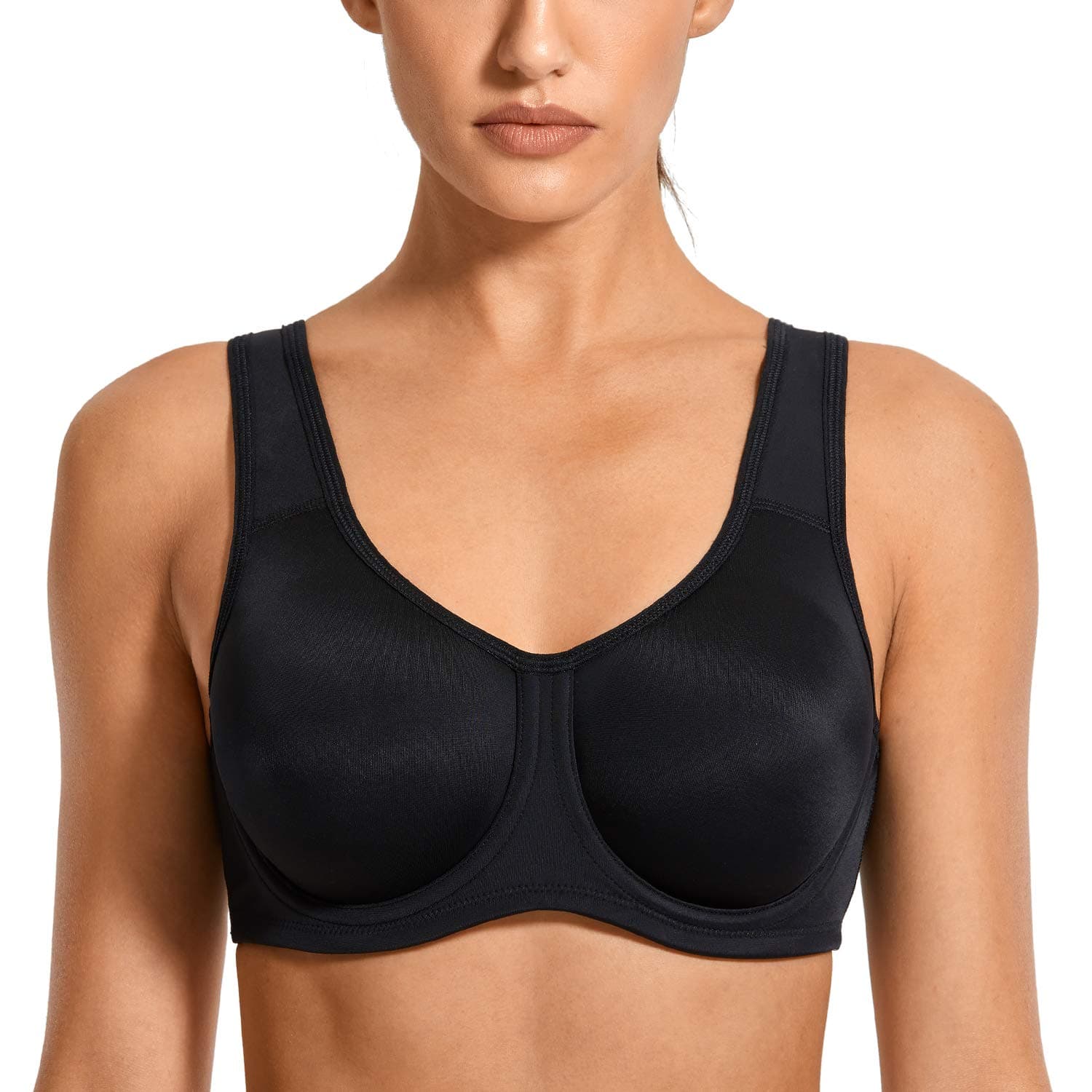 SYROKAN Women's Max Control Solid High Impact Plus Size Underwire Sports Bra