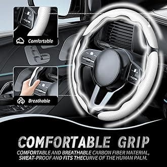 WOCOCN Carbon Fiber Car,Steering Wheel Cover with Non-Slip Lining, Multiple Color Options,Universal for Most Car Interiors Accessories (White 3PCS)