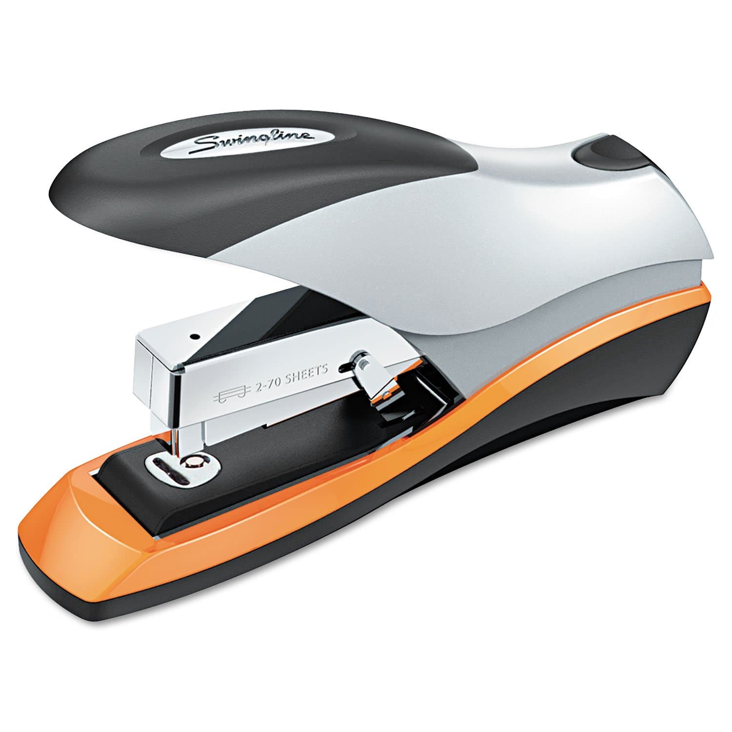 Stapler, 70 Sheet Capacity, Optima 70, Jam Free, Reduced Effort, Soft Grip, Metal, Silver/Black/Orange (87875)