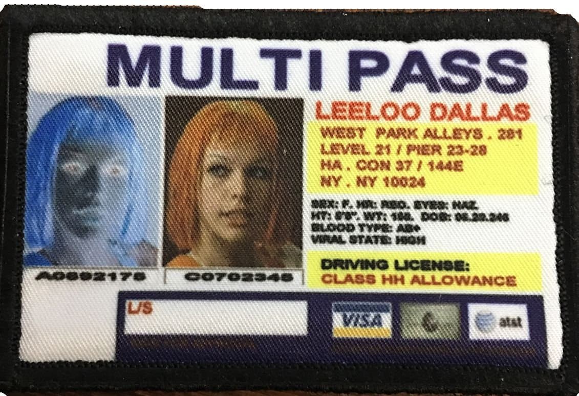 Redheaded Tshirts - Fifth Element Leeloo Dallas Multipass Morale Patch. 2x3 Hook and Loop Patch. Made in The USA