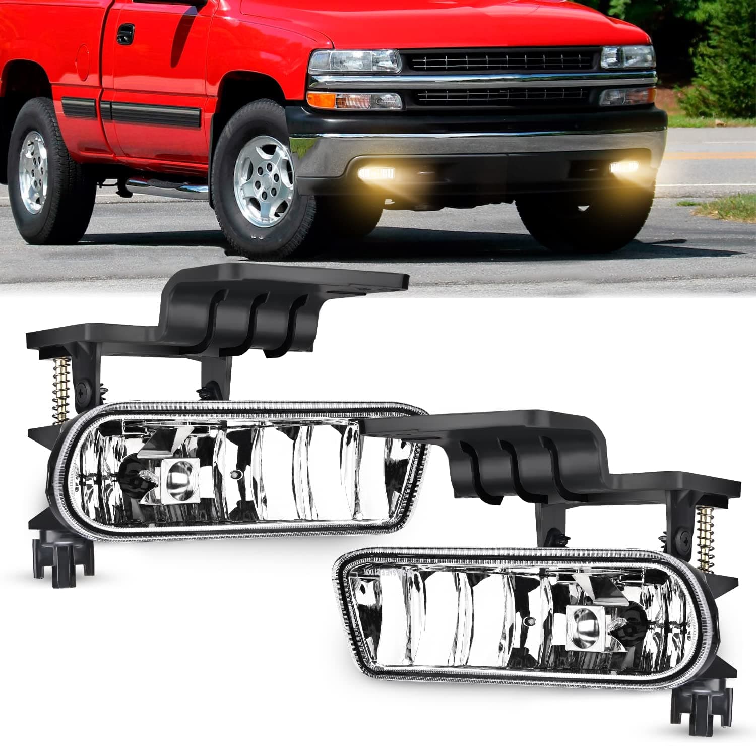 Fog Light Assembly Compatible with 1999 2000 2001 2002 Chevy Silverado 1500 2500 2001-2002 3500 2000-2006 Suburban Tahoe Clear Lens
