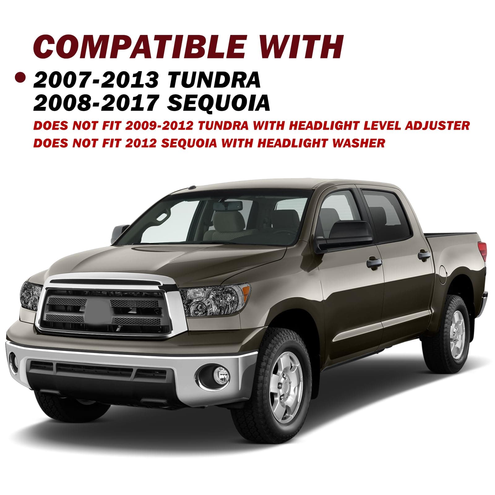 JSBOYAT Headlight Assembly Replacement for 2007 2008 2009 2010 2011 2012 2013 Toyota Tundra / 2008-2017 Sequoia Amber Reflector with Smoke Lens, w/o Headlight Leveling Adjuster