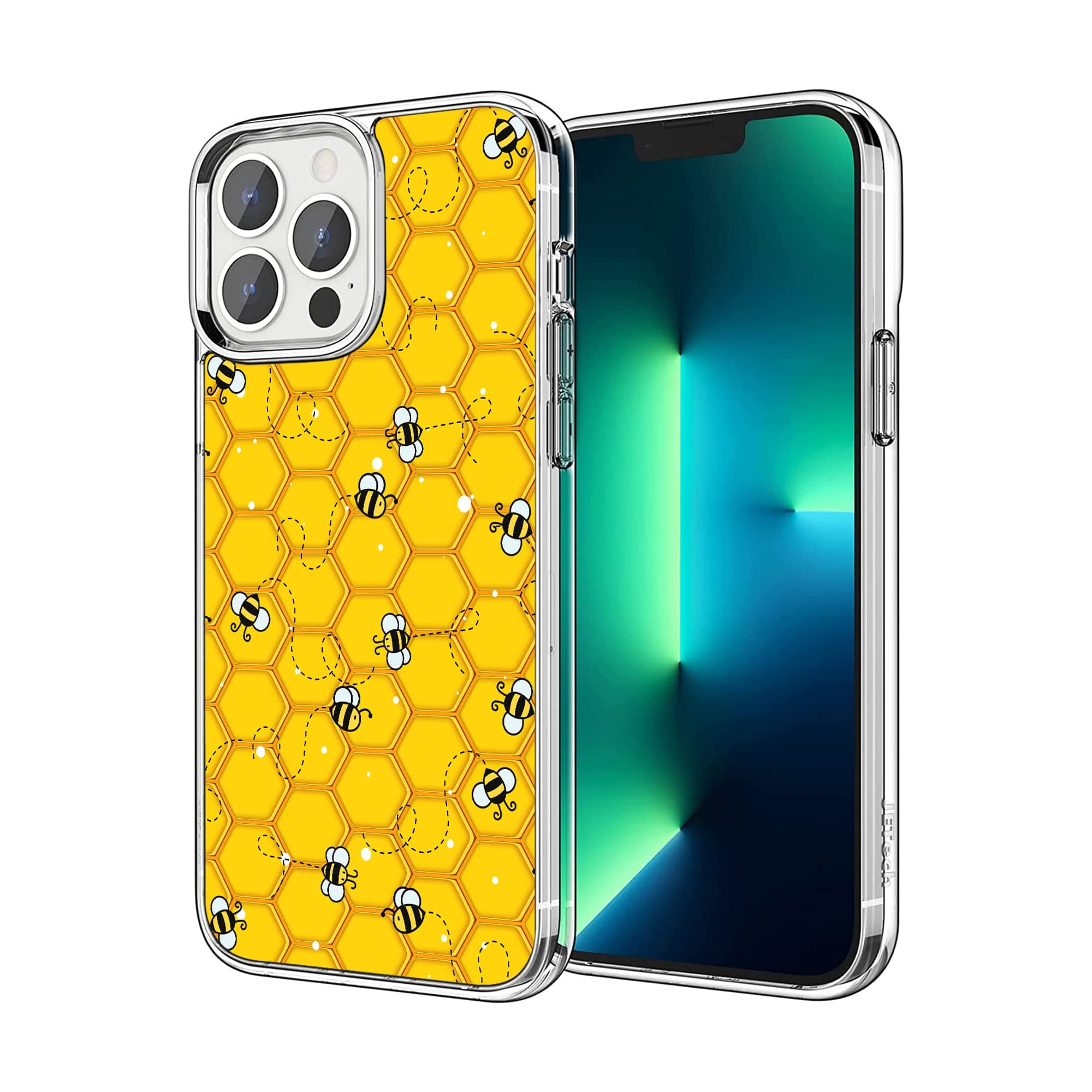 Compatible with iPhone 13 Pro Case, Cute Bee Honeycomb Yellow Clear Case Sotf TPU Shockproof Protective Cover Case