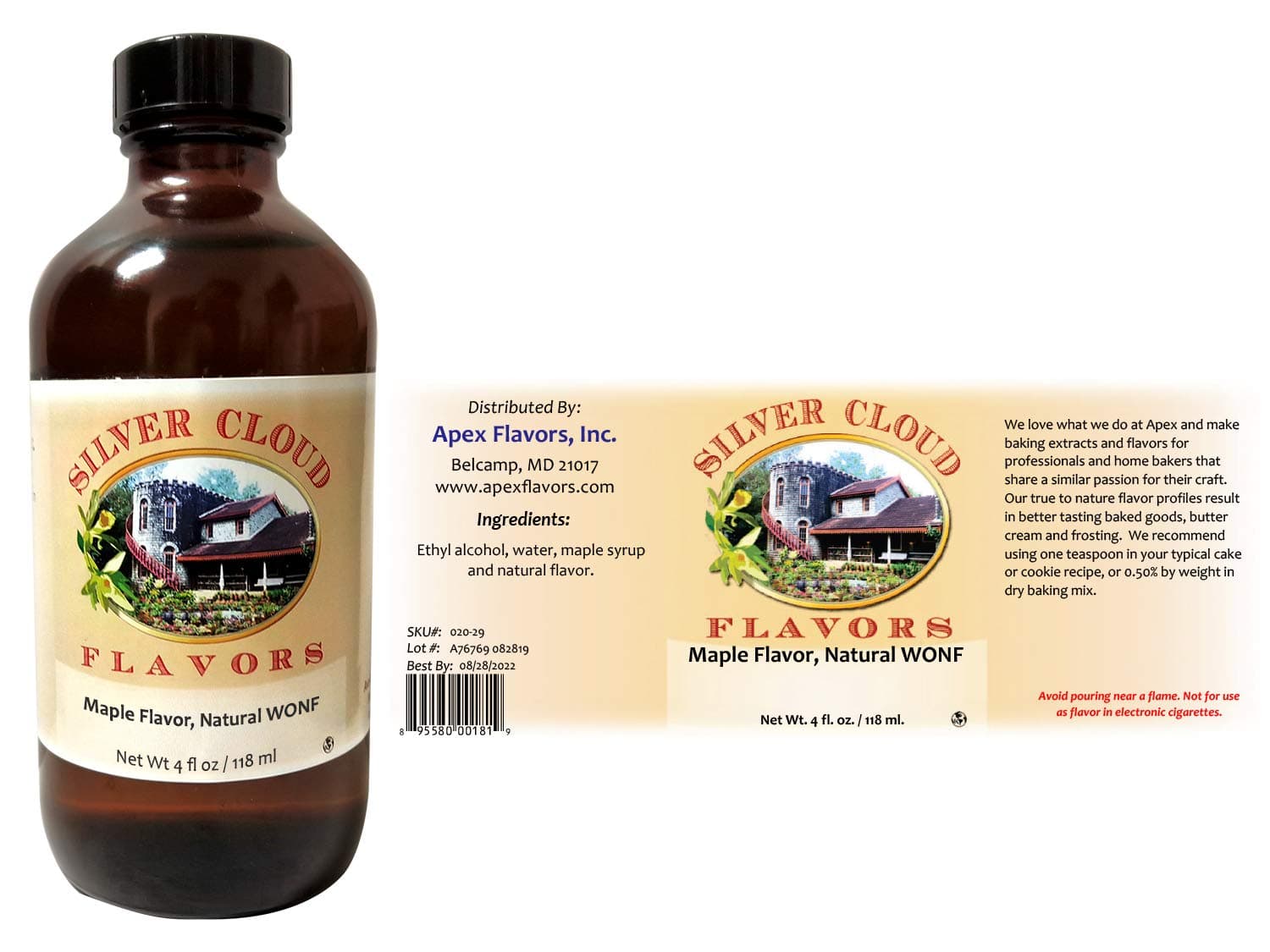Maple Extract, Natural WONF - 4 fl. oz. glass bottle