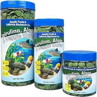 Aquatic Foods Inc. 12mm - 1/2" Small Sinking Wafers of Spirulina, Algae & Veggies for Plecos, Catfish, Shrimp, Snails, Crabs, Crayfish, 12-Type Pellet Mix & 4-Type Wafer Mix Included...19.0oz Canister