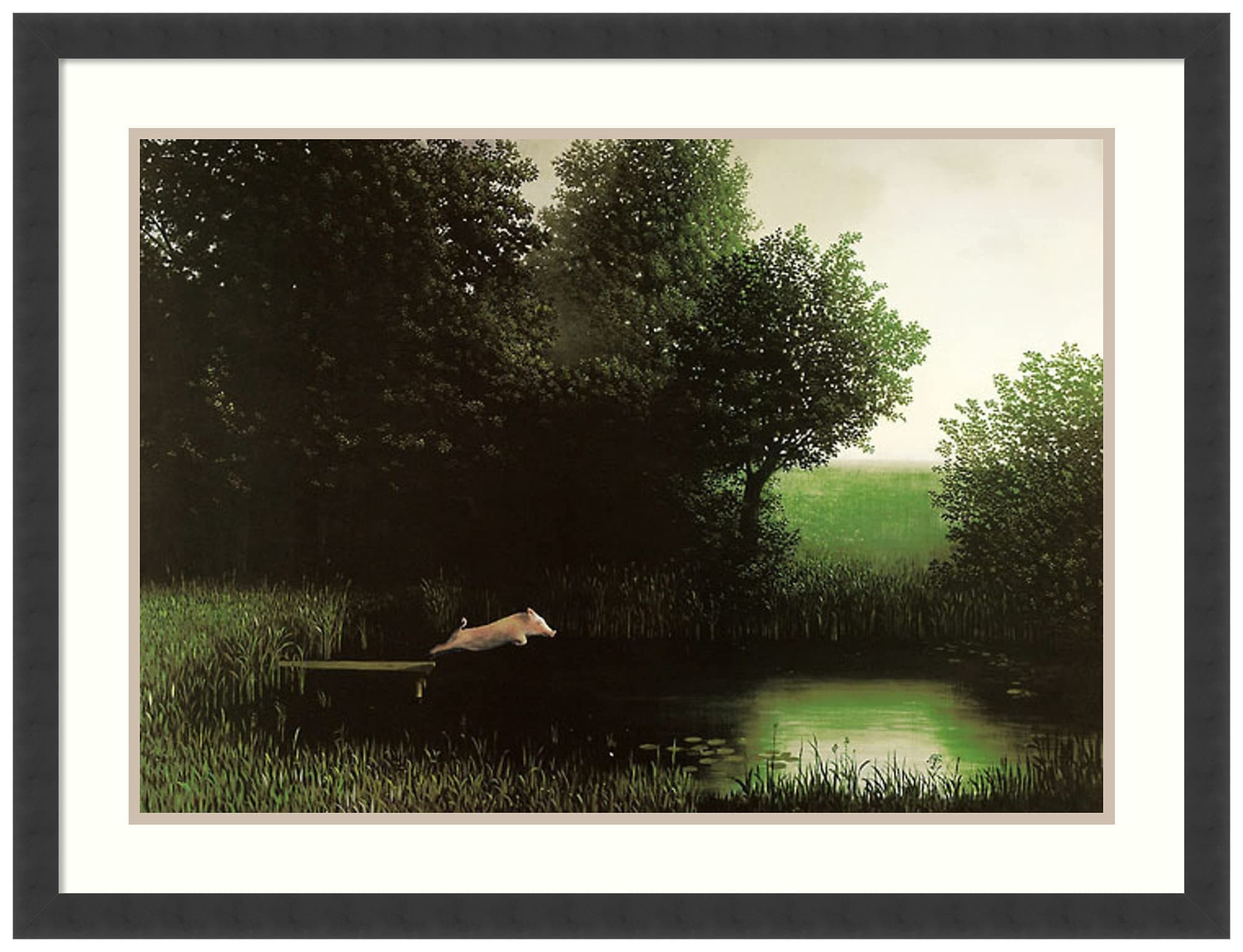 Framed Art Print, Diving Pig' by Michael Sowa: Outer Size 34 x 26"