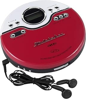SB3703RB Joggable Personal CD/MP3 Player with Audio Book Compatibility, Bookmark Feature and FM PLL Radio - Red/Black