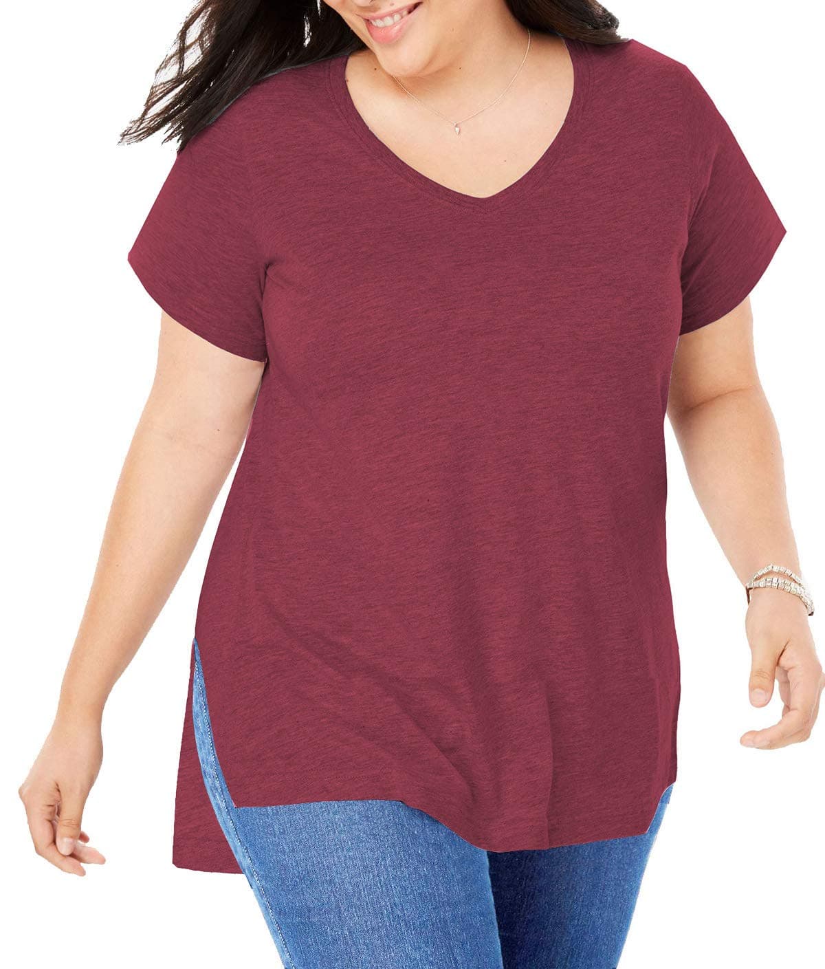 Women Plus Size Short Sleeve T Shirt V Neck Basic Tee Tops Loose Shirts