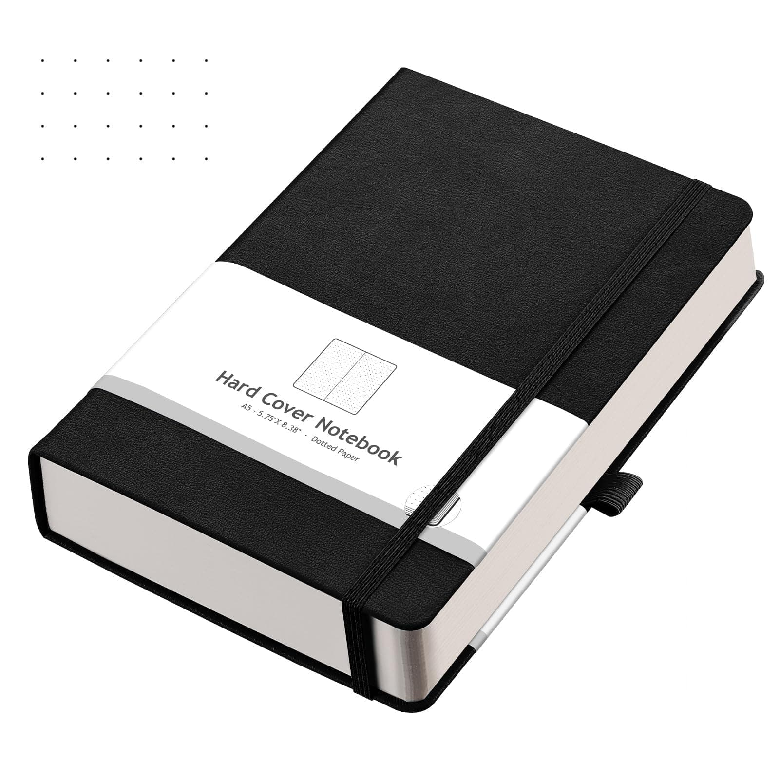 Bullet Dotted Journal - 320 Numbered Pages Dot Grid Notebook A5 Thick Journal, 100gsm Thick Dotted Paper, Leather Hardcover,Inner Pocket, 5.75'' × 8.38'' - Black