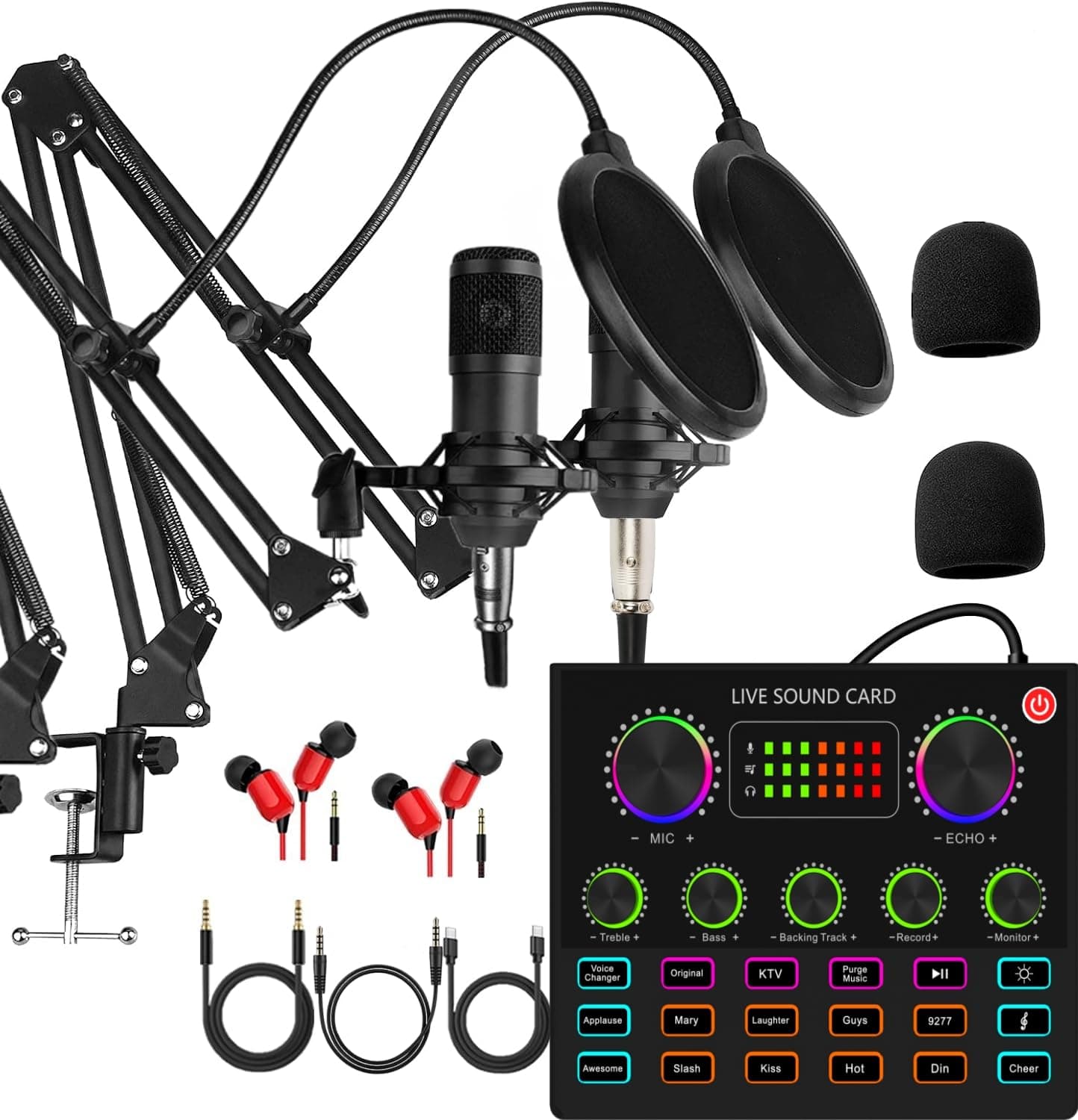 Podcast Equipment Bundle for 2, V8mx Audio Interface with Voice Changer Condenser Microphones for Gamer, All-in-One Audio Mixer Perfect for Live Streaming, Singing, YouTube, Gaming (V8MAX KIT FOR 2)