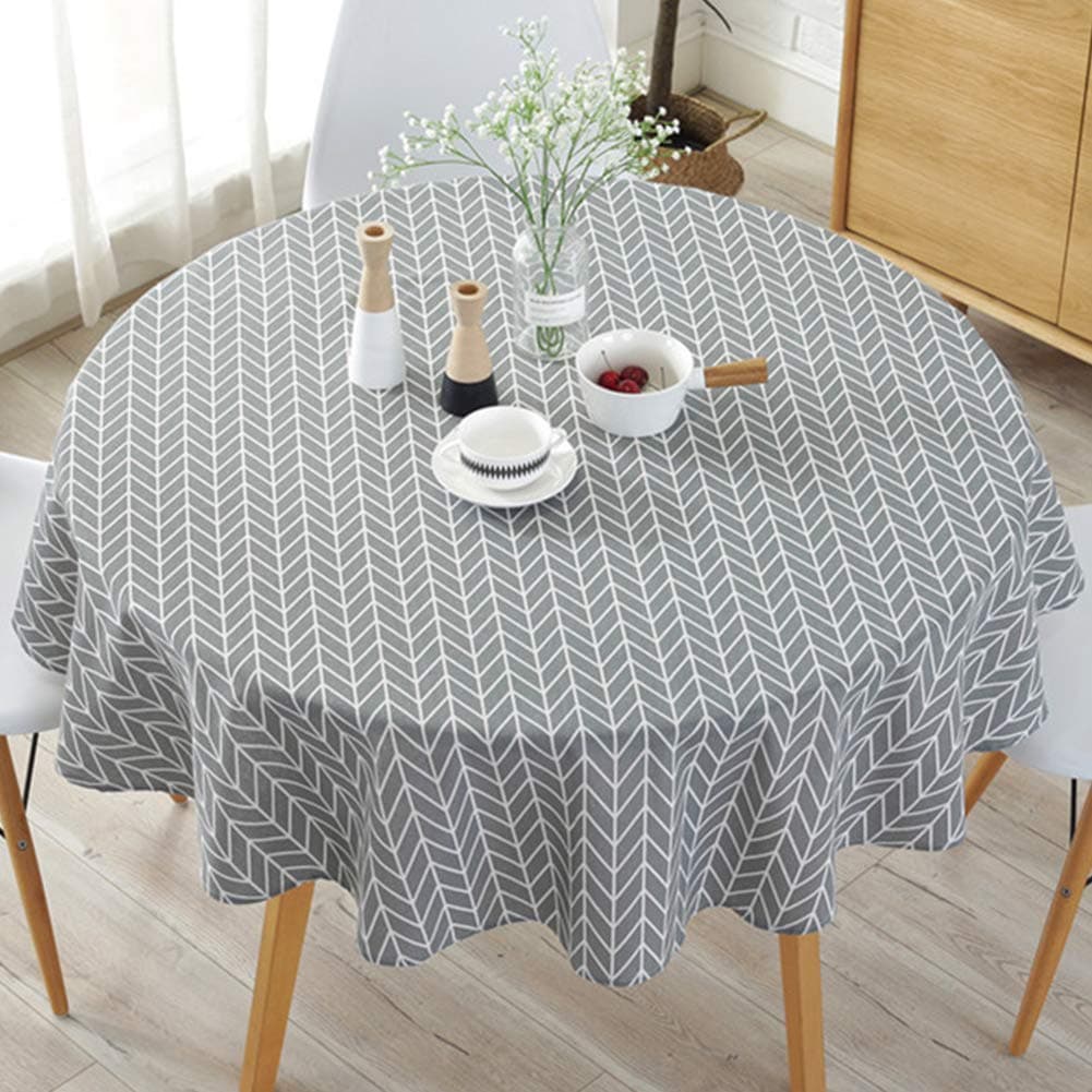 Round Table Cloth, 150cm Dining Table Cloth Modern Cotton Blended Linen Simple Tablecloths Nordic Style Table Covers for Home Dining Party Restaurant(Grey)