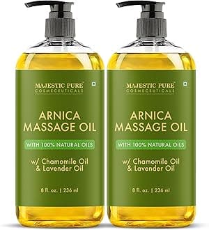 MAJESTIC PURE Arnica Sore Muscle Massage Oil for Massage Therapy-Refreshing & Relaxing-Natural Oils Lavender & Chamomile Essential Oils-All Skin Types- Men & Women Massage Lotion- 8 fl oz (Pack of 2)